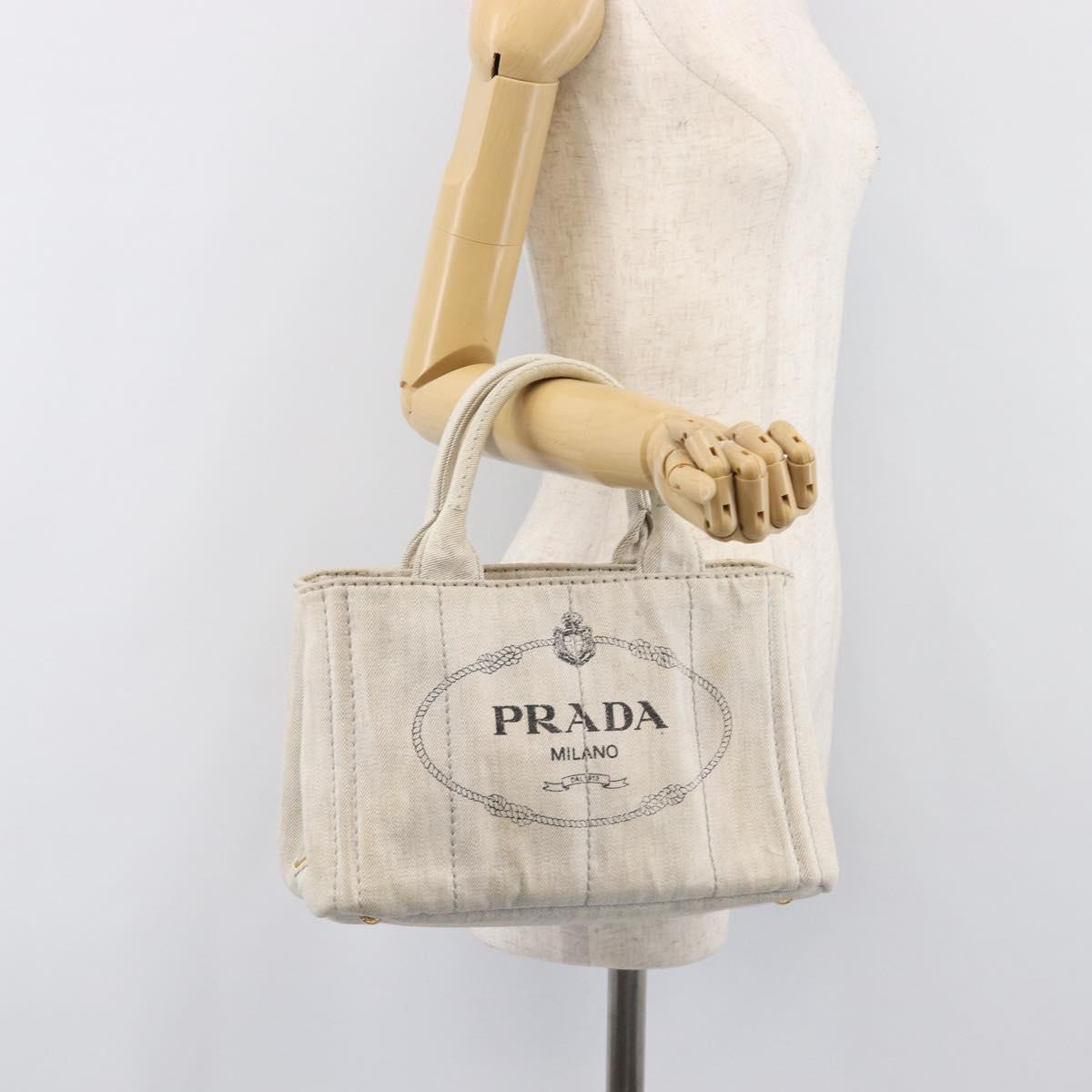 PRADA Canapa PM Hand Bag Canvas Gray Gold Auth ep15913