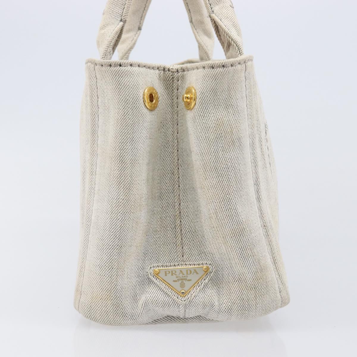PRADA Canapa PM Hand Bag Canvas Gray Gold Auth ep15913