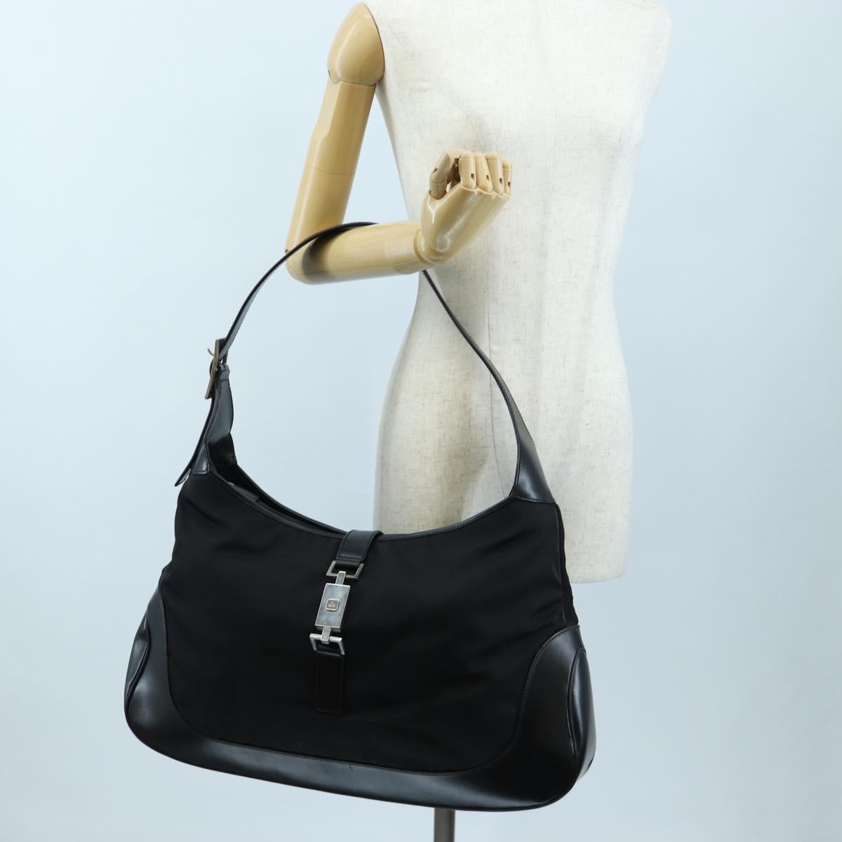 GUCCI Jackie Shoulder Bag Nylon Black Silver 019 0337 Auth ep15917A