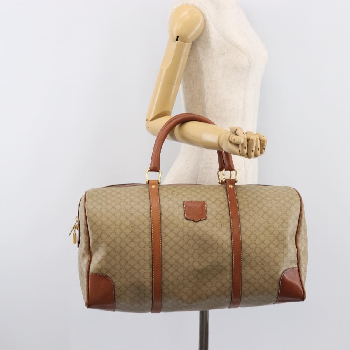 CELINE Macadam Canvas Boston Bag PVC Beige Gold Auth ep15919