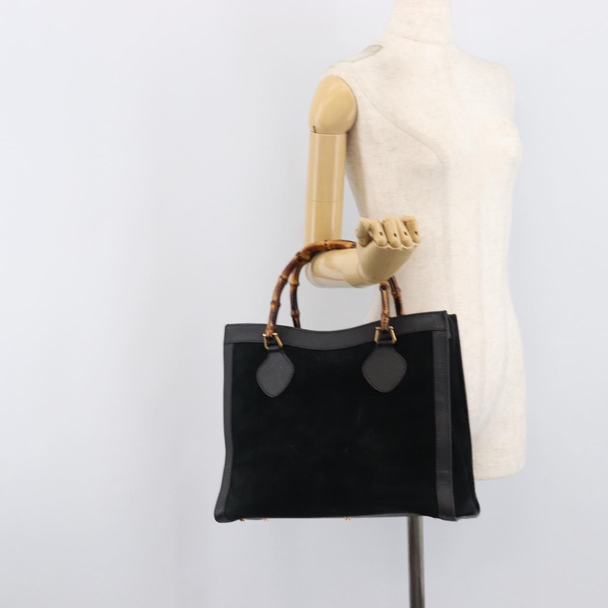 GUCCI Bamboo Hand Bag Suede Black Gold Tone 002 2853 0260 0 Auth ep15934