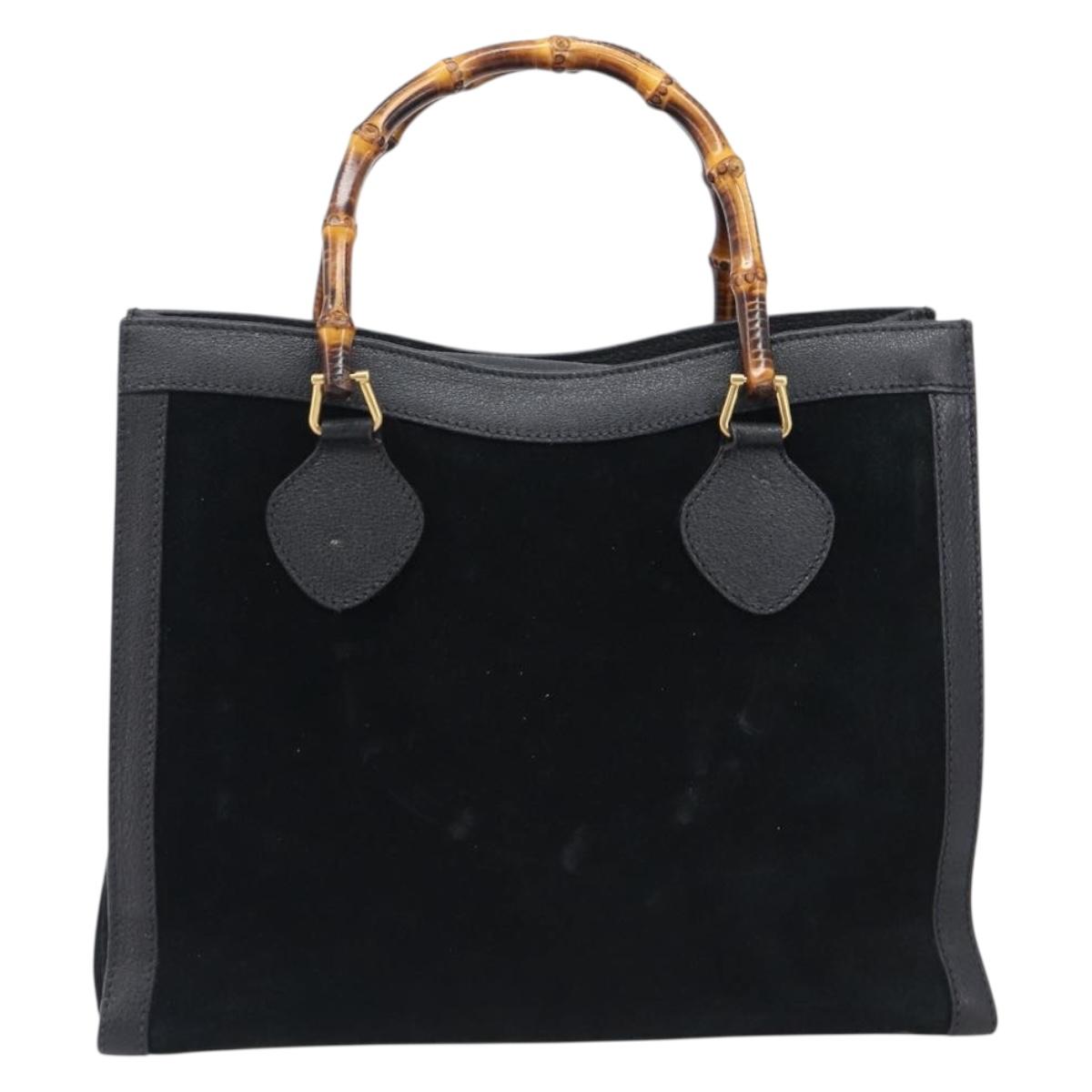 GUCCI Bamboo Hand Bag Suede Black Gold Tone 002 2853 0260 0 Auth ep15934
