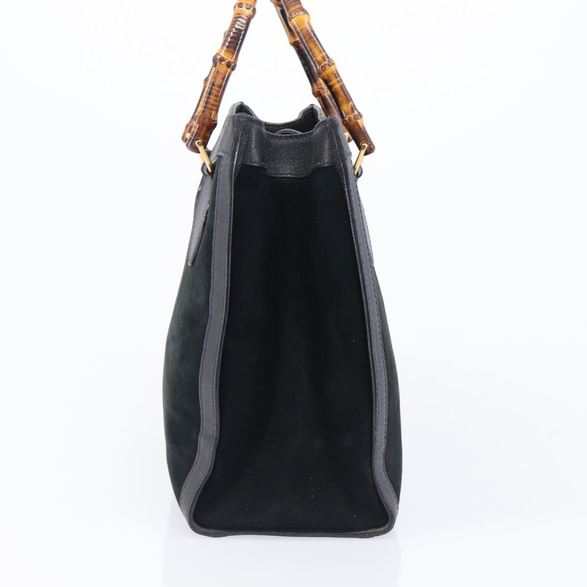 GUCCI Bamboo Hand Bag Suede Black Gold Tone 002 2853 0260 0 Auth ep15934