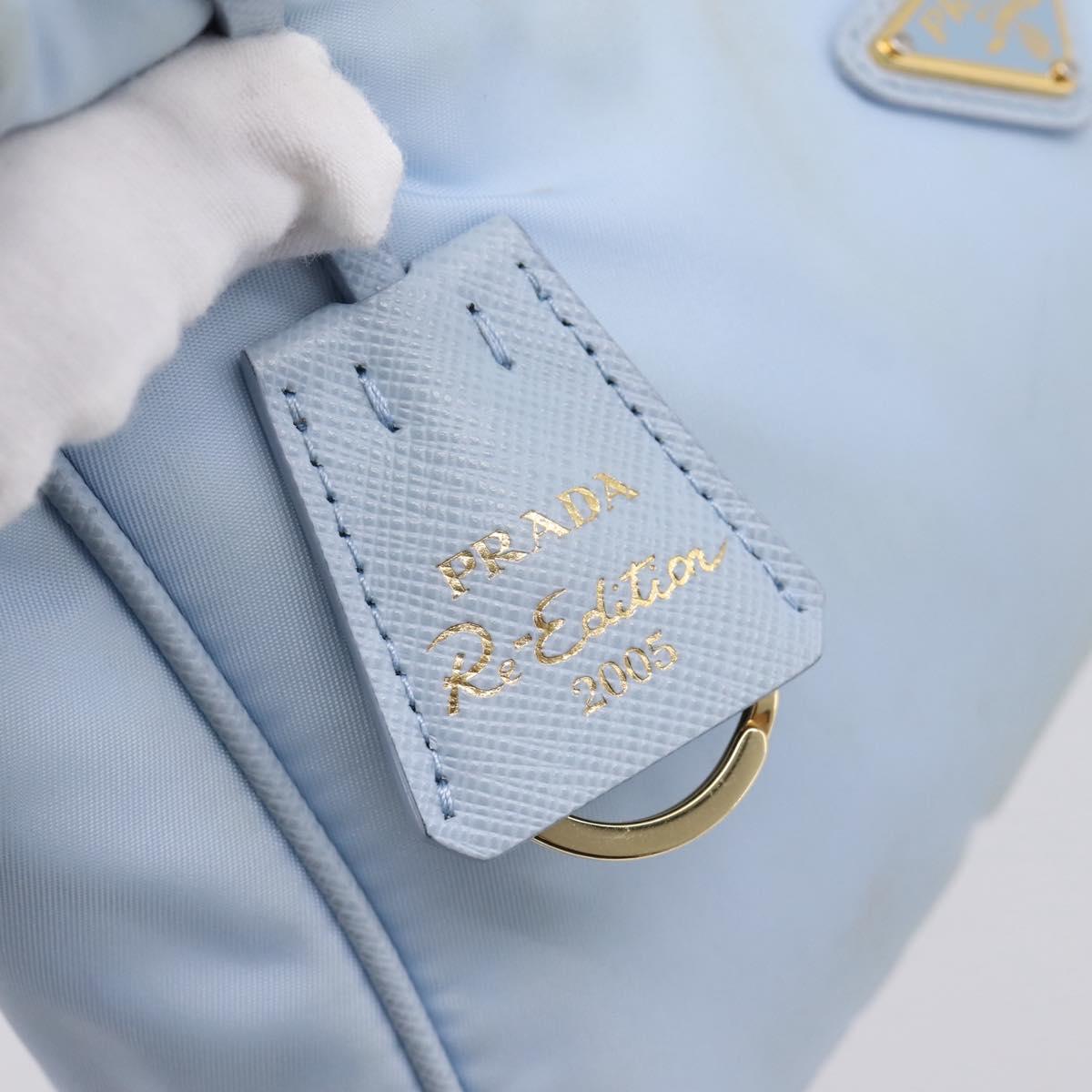 PRADA Hand Bag Nylon Light Blue Gold Auth ep15940A