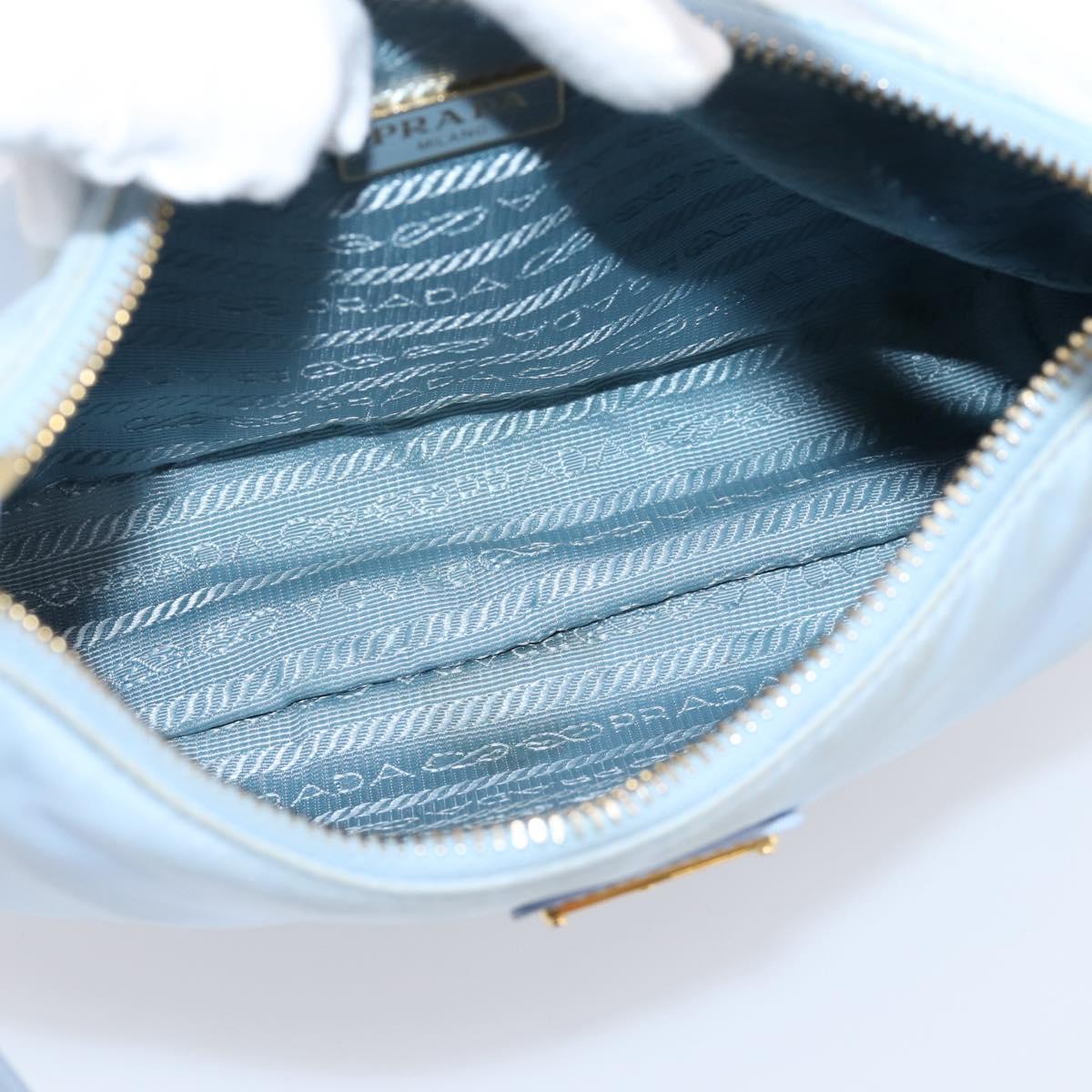 PRADA Hand Bag Nylon Light Blue Gold Auth ep15940A