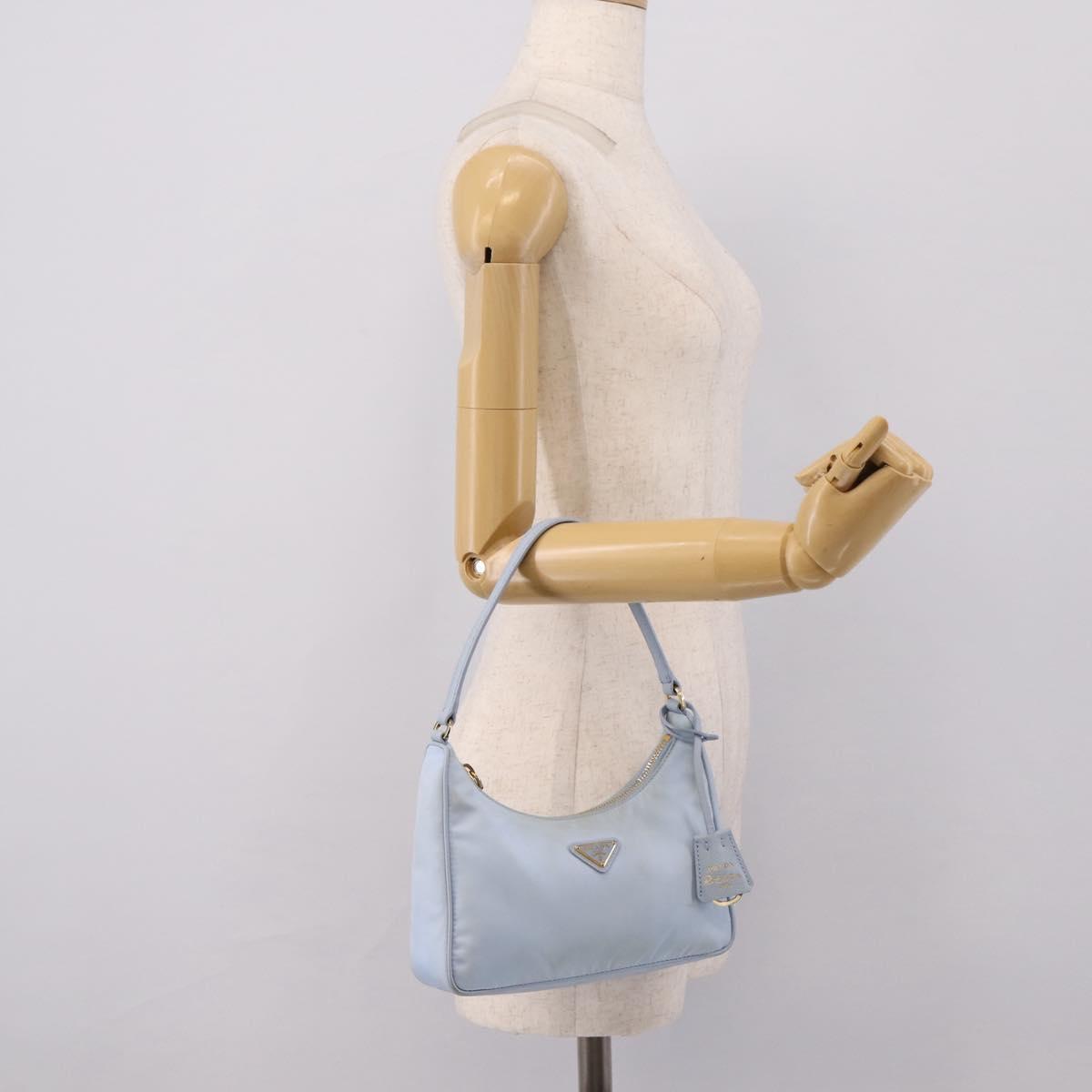 PRADA Hand Bag Nylon Light Blue Gold Auth ep15940A