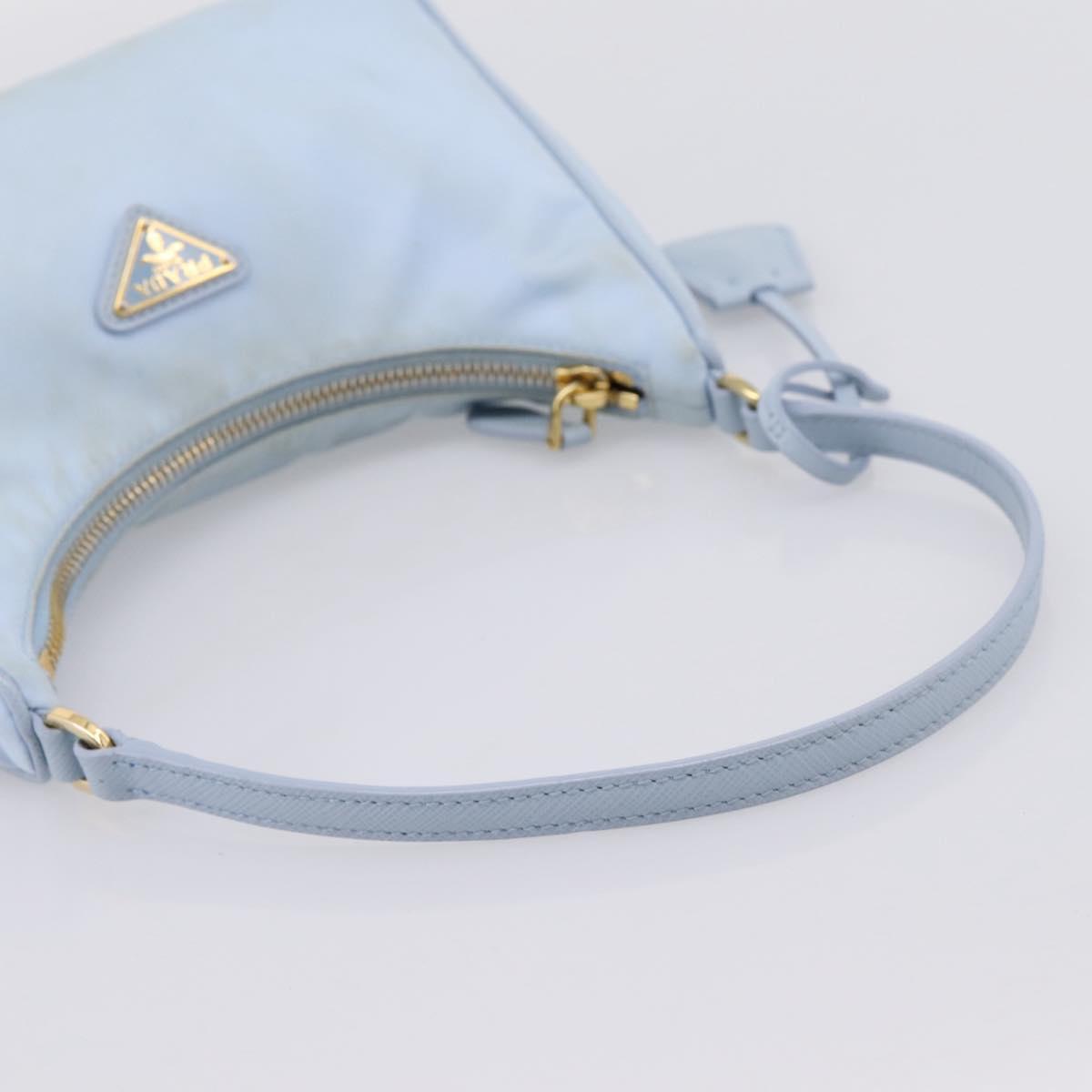 PRADA Hand Bag Nylon Light Blue Gold Auth ep15940A