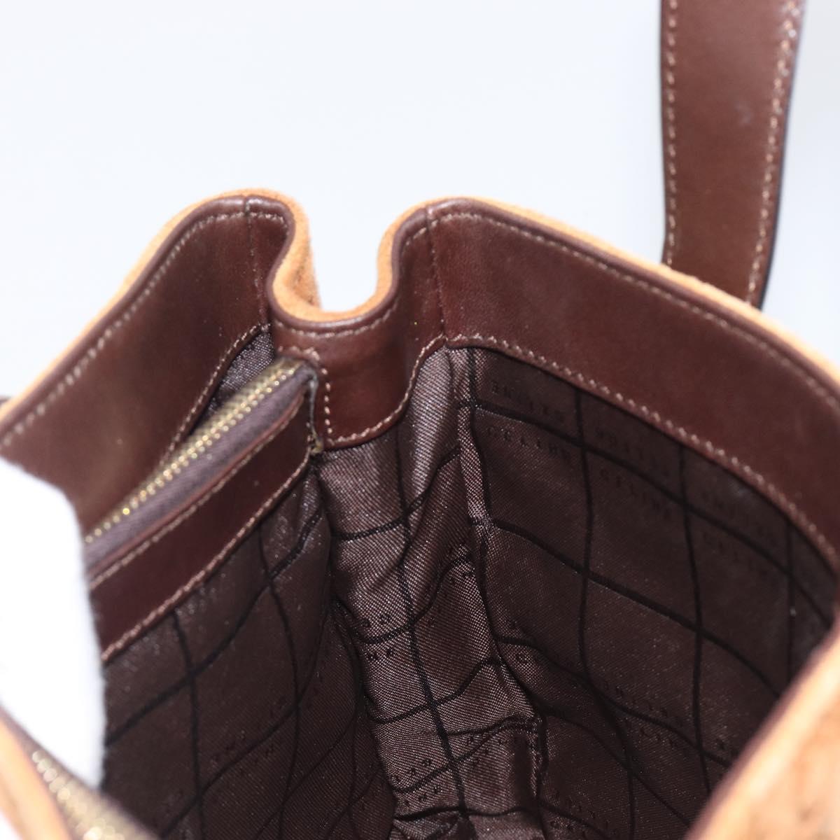CELINE C Macadam Canvas Hand Bag Suede Brown Gold Auth ep15941