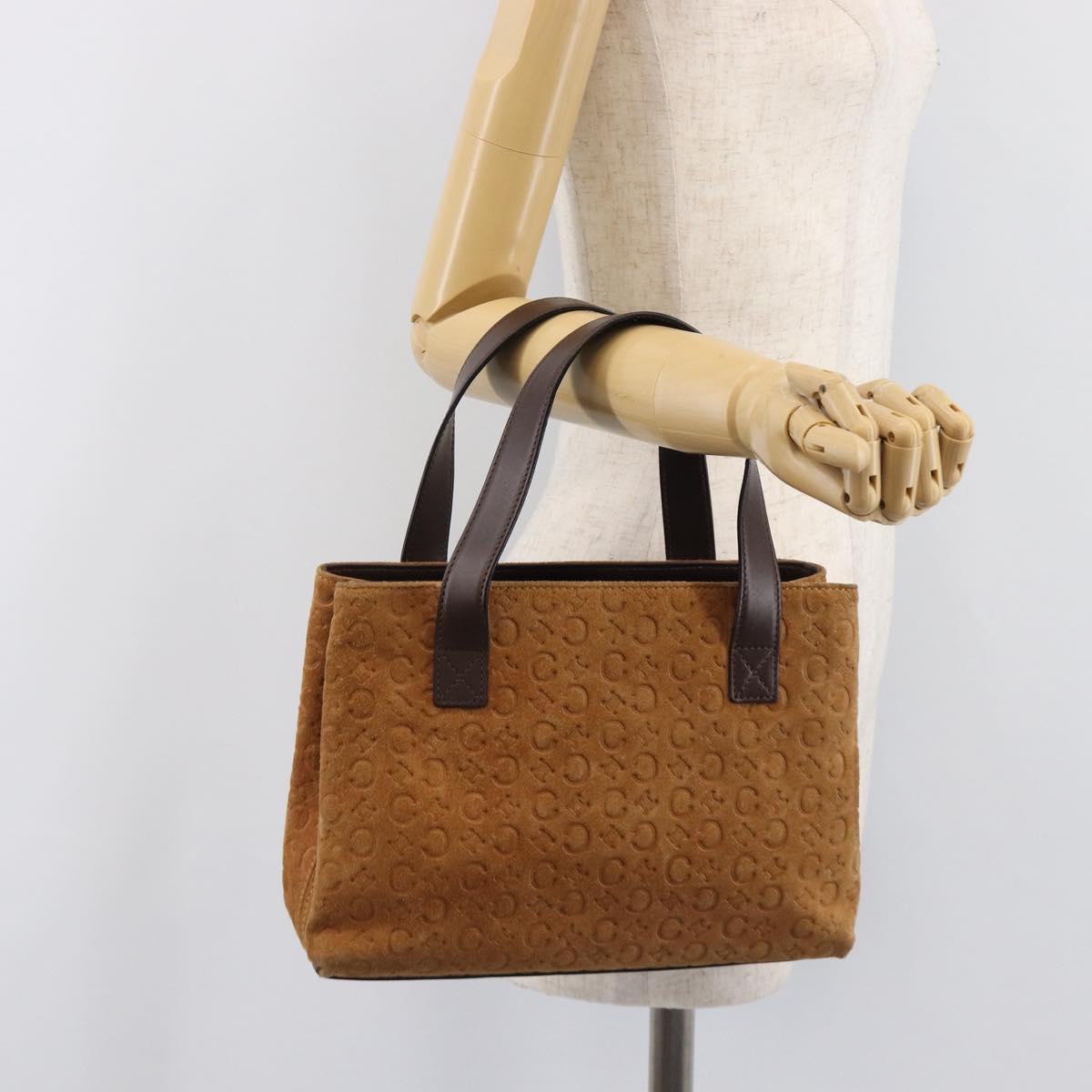 CELINE C Macadam Canvas Hand Bag Suede Brown Gold Auth ep15941