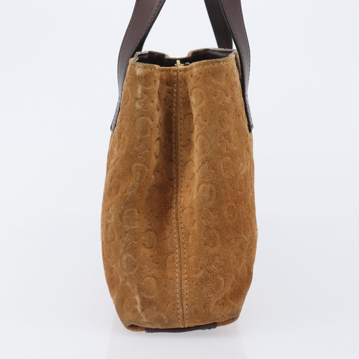 CELINE C Macadam Canvas Hand Bag Suede Brown Gold Auth ep15941