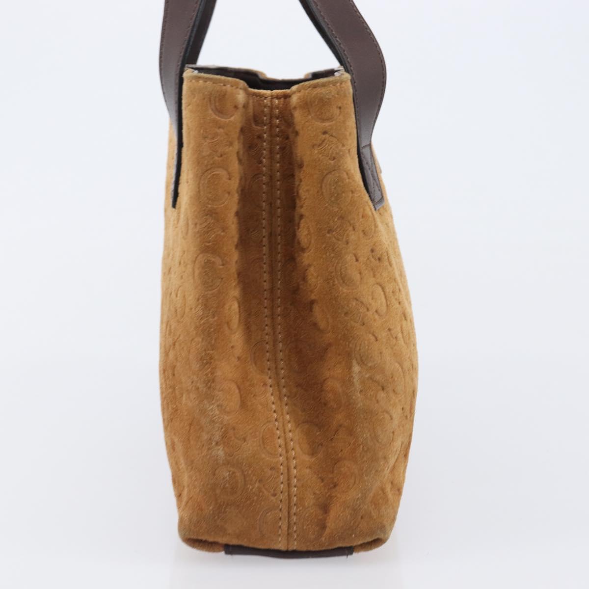 CELINE C Macadam Canvas Hand Bag Suede Brown Gold Auth ep15941