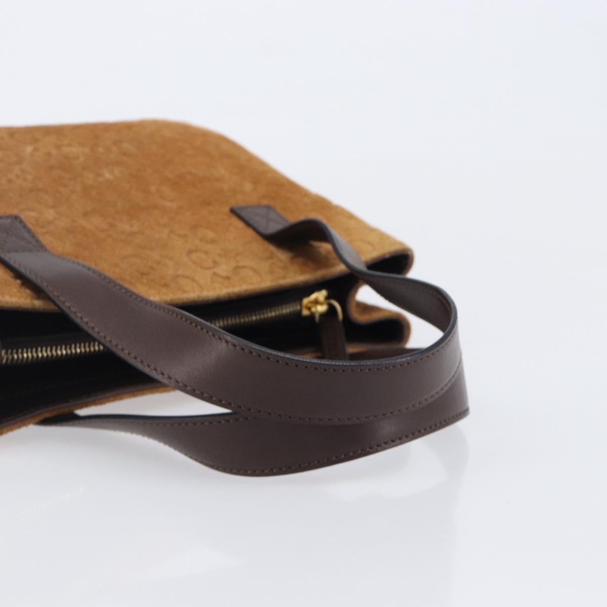 CELINE C Macadam Canvas Hand Bag Suede Brown Gold Auth ep15941