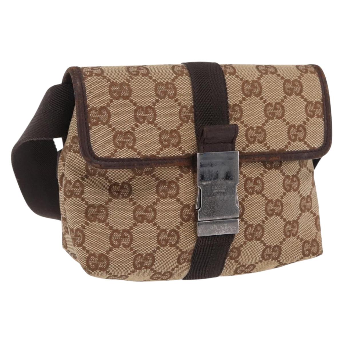 GUCCI GG Canvas Waist bag Beige Silver 131236 Auth ep15942