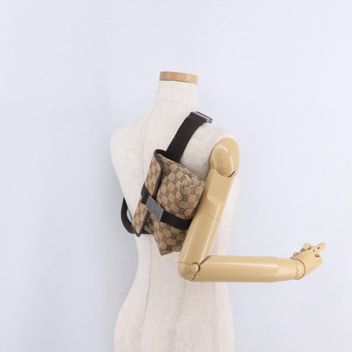 GUCCI GG Canvas Waist bag Beige Silver 131236 Auth ep15942