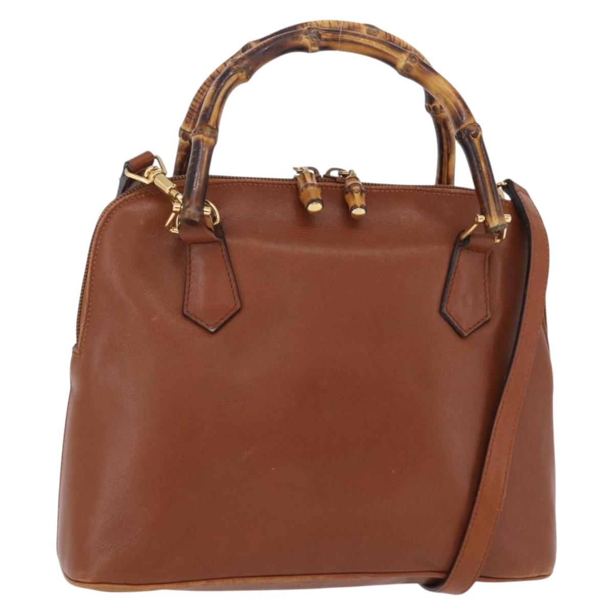GUCCI Bamboo Hand Bag Leather 2way Brown Gold 000 1274 0290 Auth ep15945