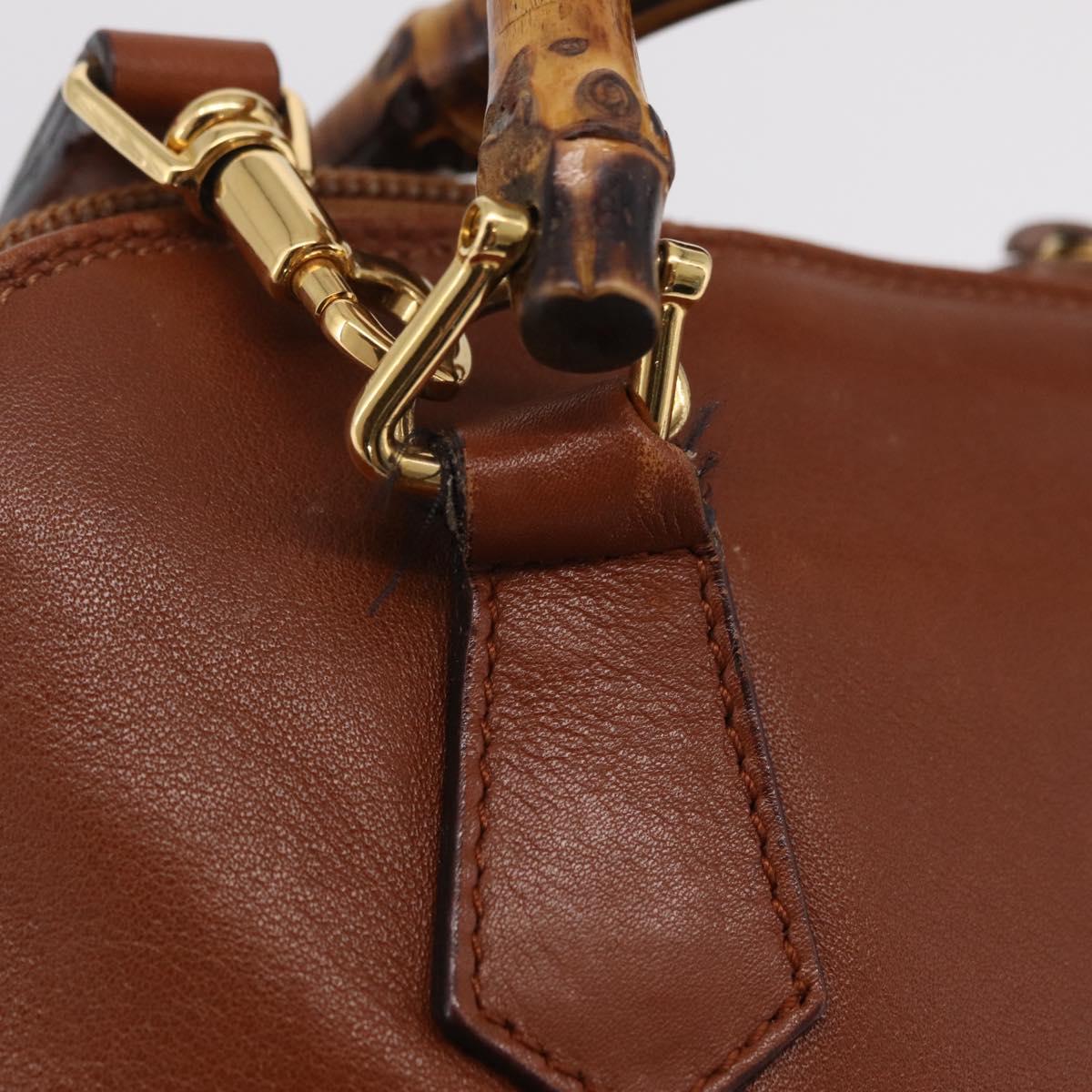 GUCCI Bamboo Hand Bag Leather 2way Brown Gold 000 1274 0290 Auth ep15945