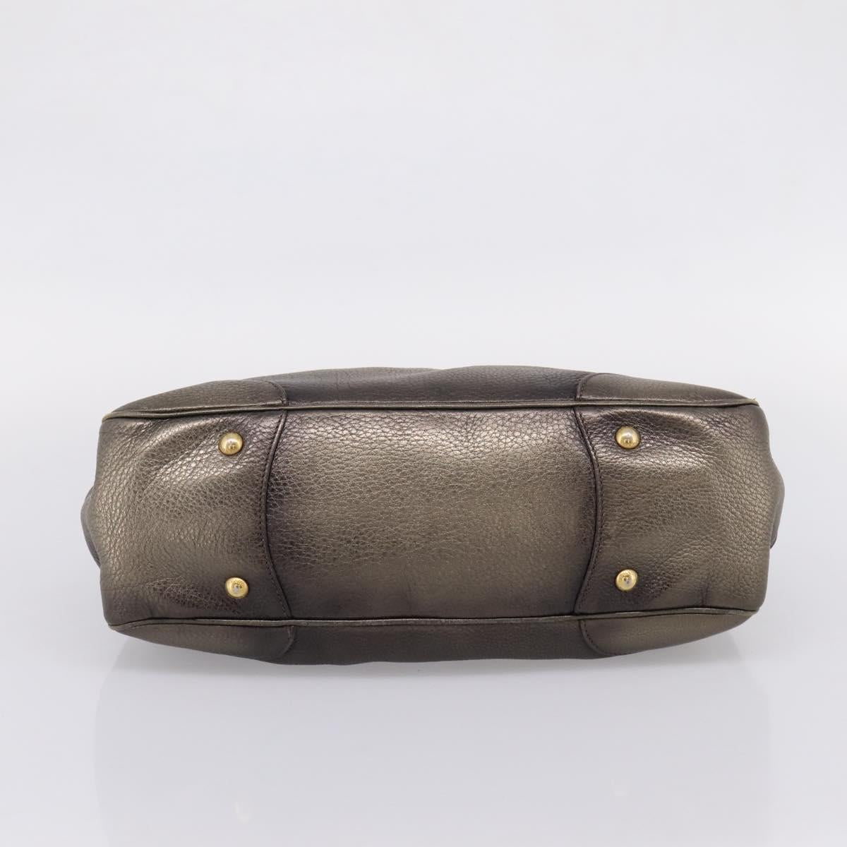 PRADA Hand Bag Leather Khaki Gold Auth ep15951