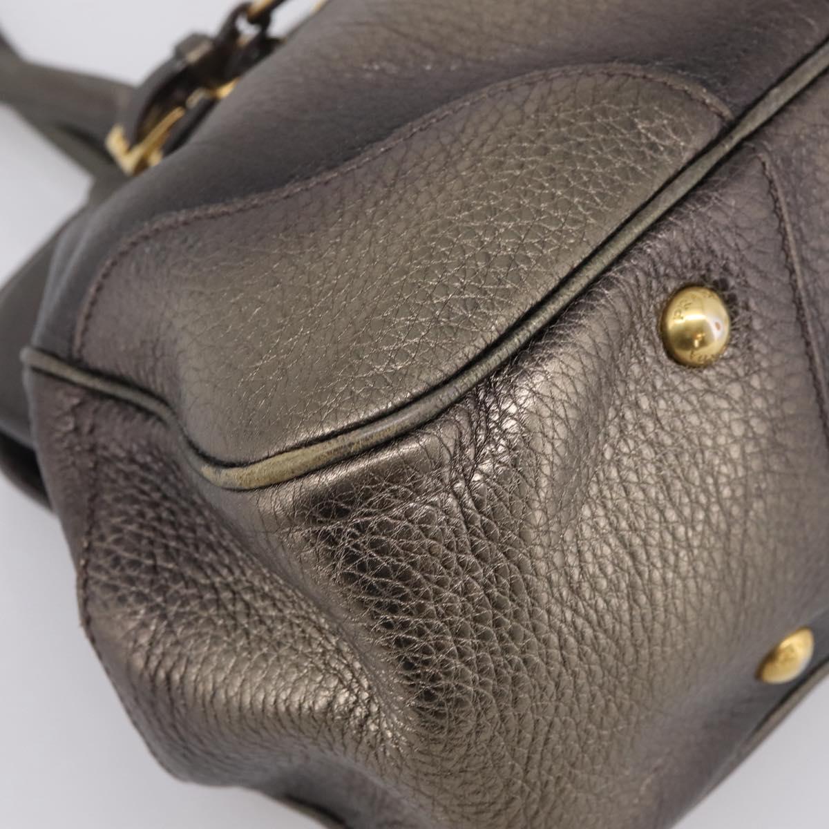 PRADA Hand Bag Leather Khaki Gold Auth ep15951