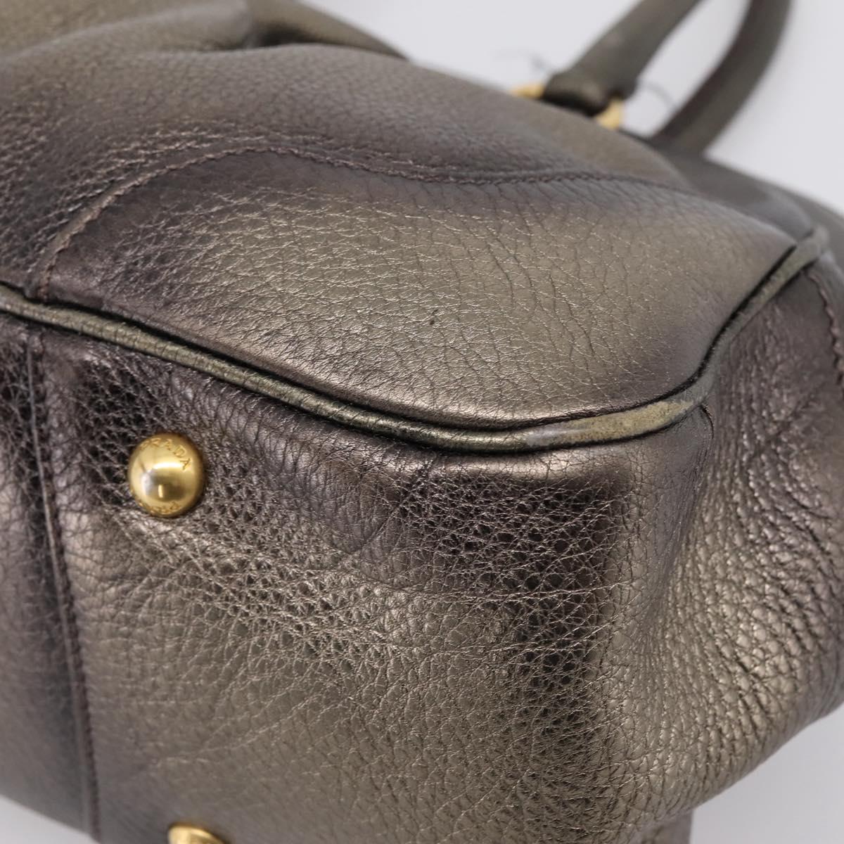 PRADA Hand Bag Leather Khaki Gold Auth ep15951