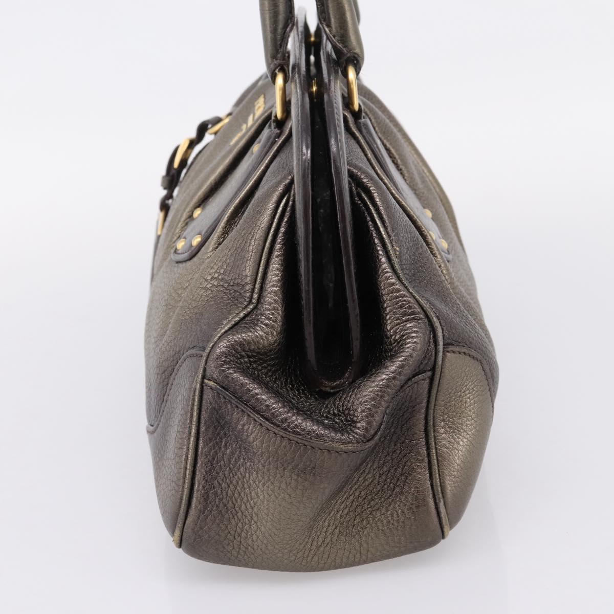 PRADA Hand Bag Leather Khaki Gold Auth ep15951