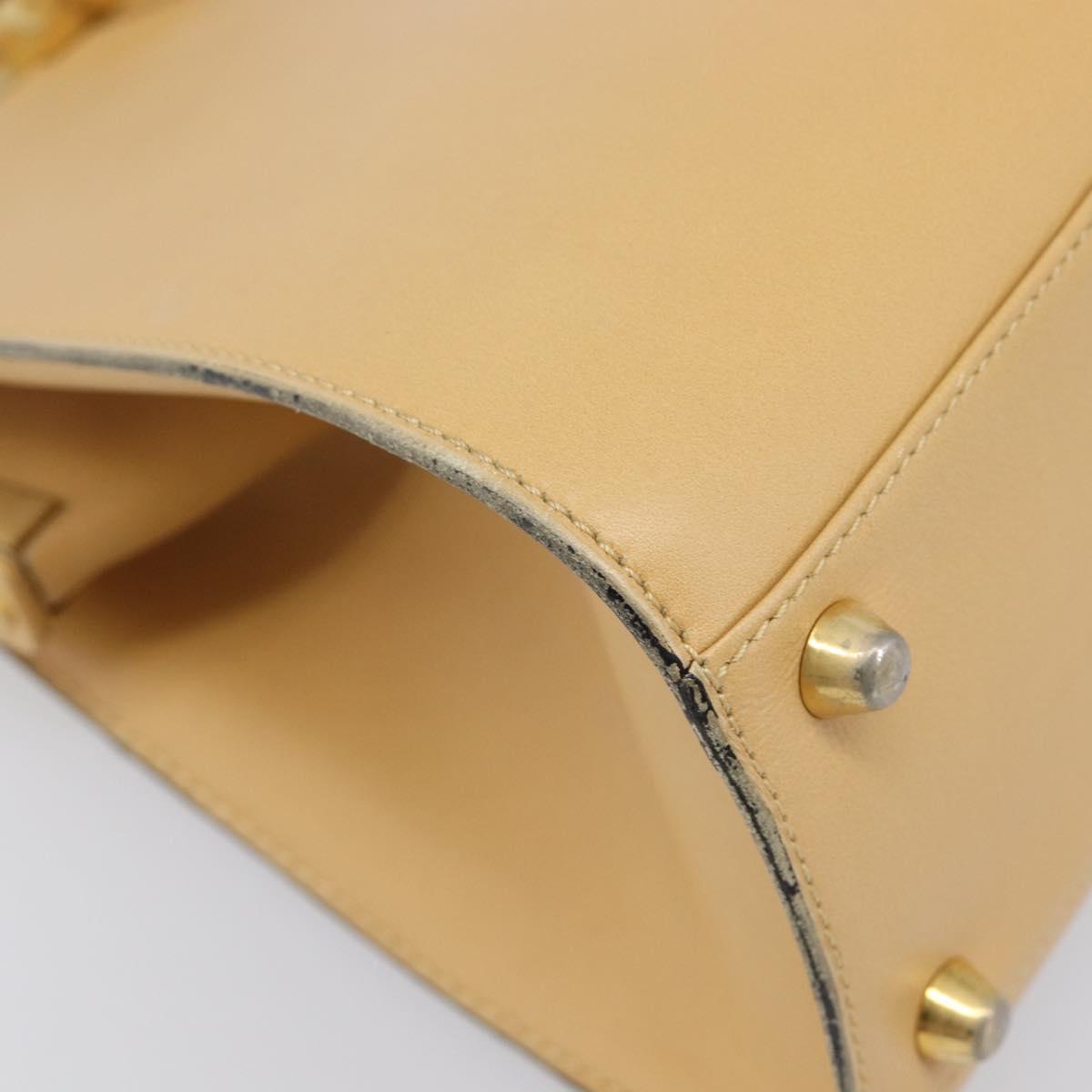 Christian Dior Hand Bag Leather Beige Gold Auth ep15958