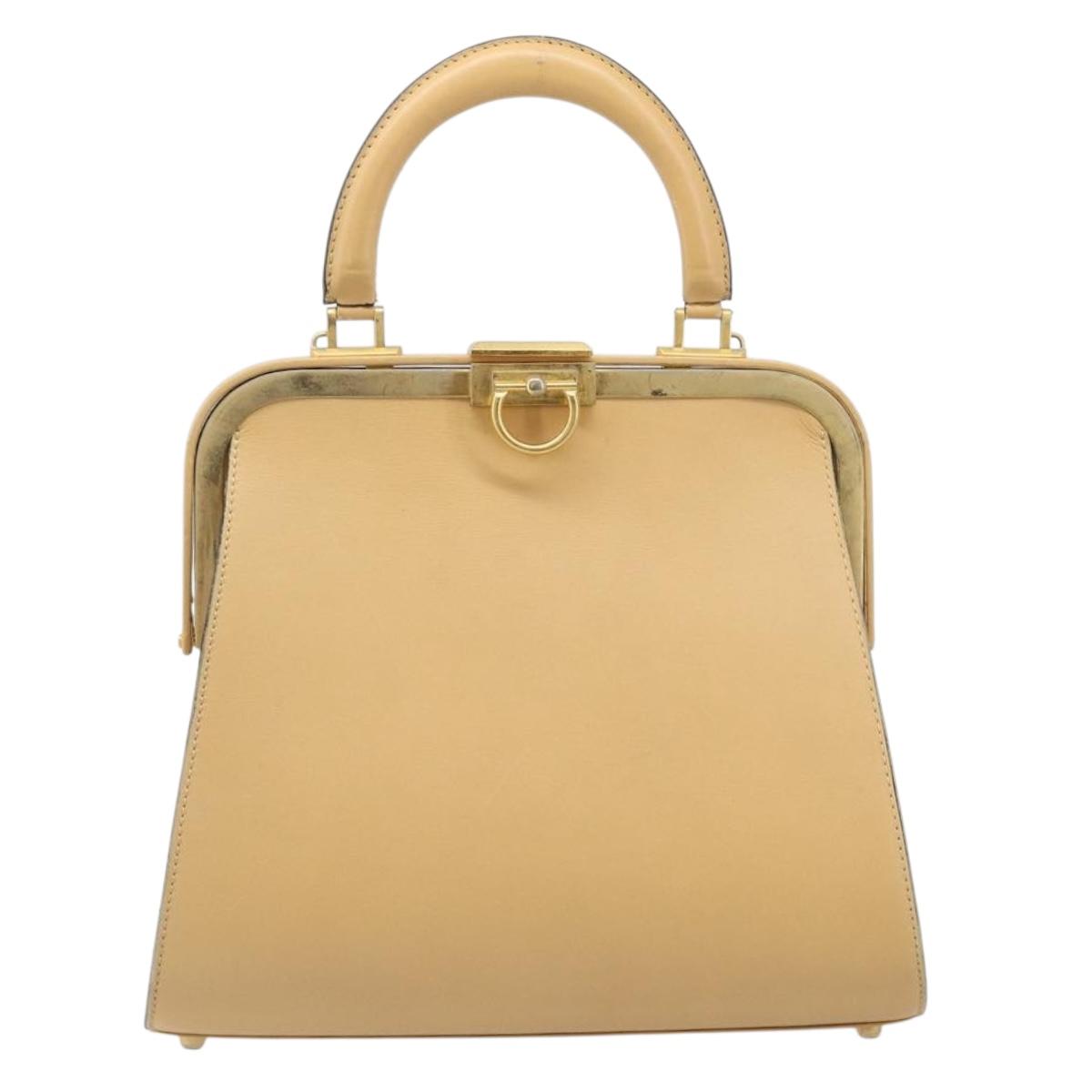 Christian Dior Hand Bag Leather Beige Gold Auth ep15958