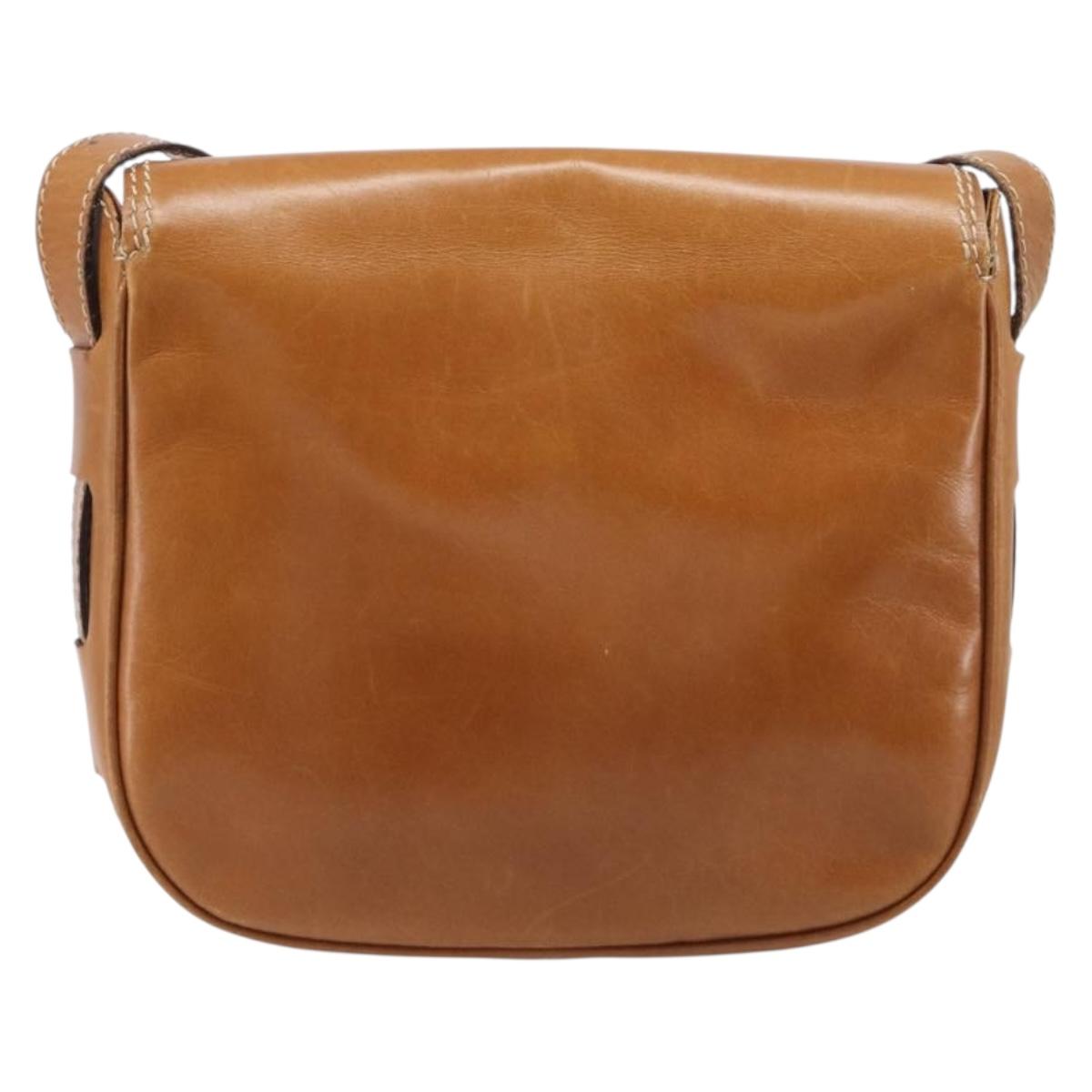 CELINE Shoulder Bag Leather Brown Gold Auth ep15959