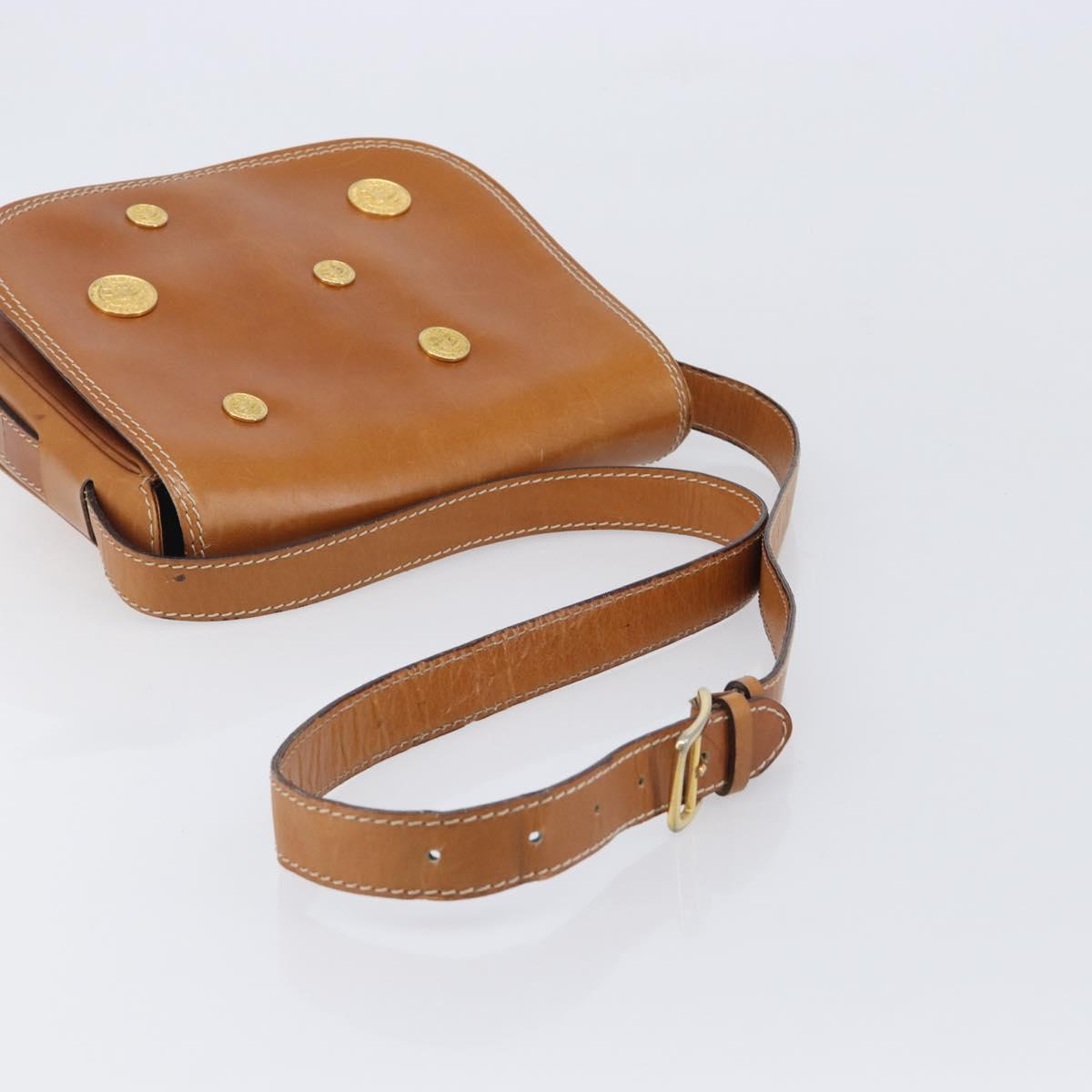 CELINE Shoulder Bag Leather Brown Gold Auth ep15959