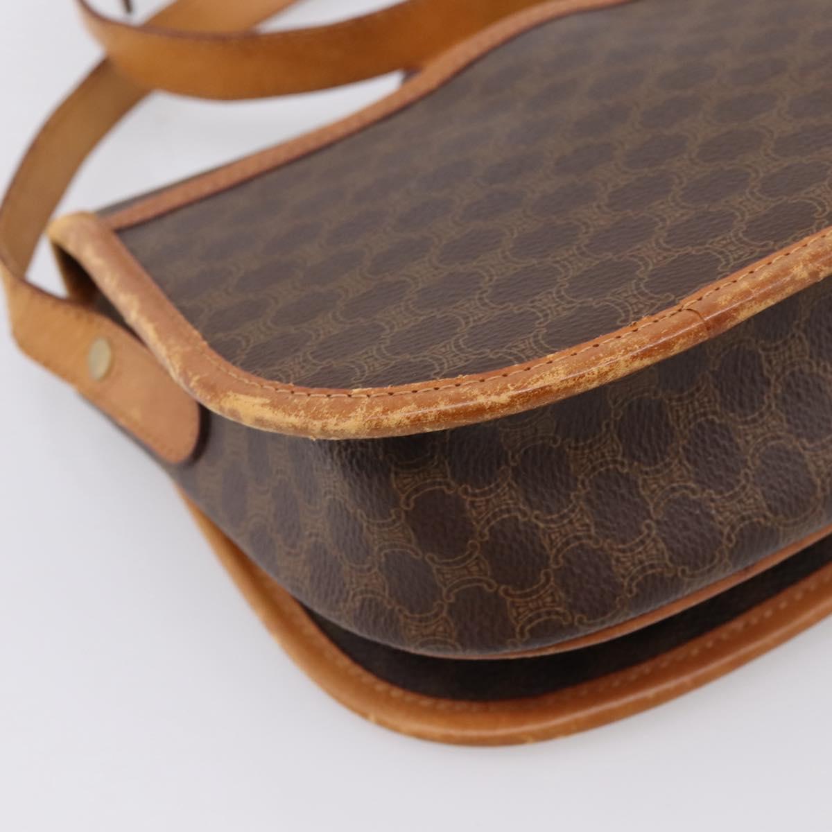 CELINE Macadam Canvas Shoulder Bag PVC Leather Brown Gold Auth ep15969