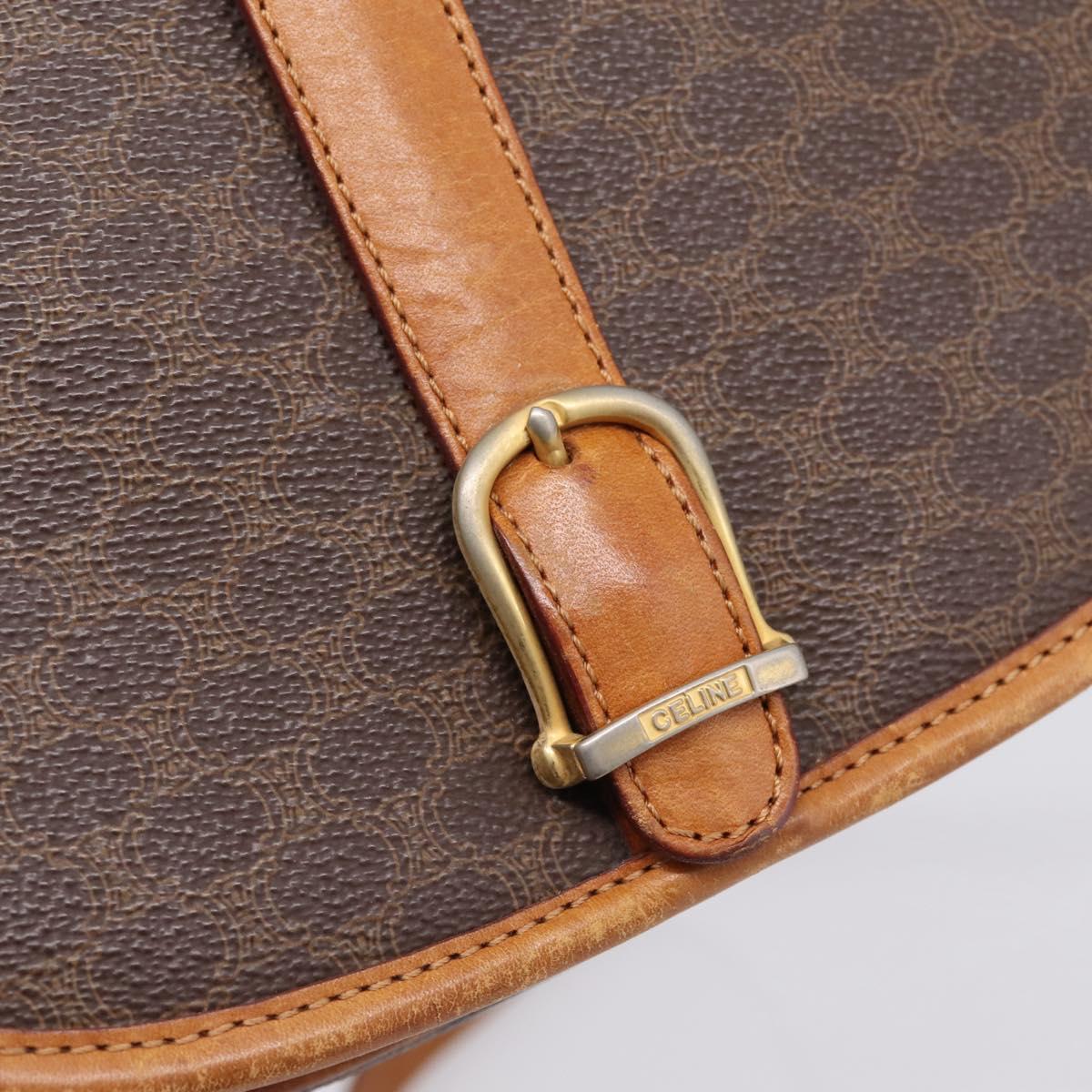 CELINE Macadam Canvas Shoulder Bag PVC Leather Brown Gold Auth ep15969