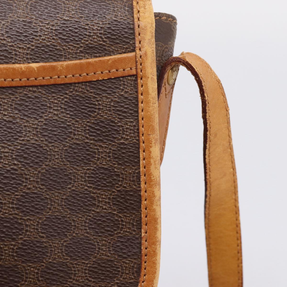CELINE Macadam Canvas Shoulder Bag PVC Leather Brown Gold Auth ep15969