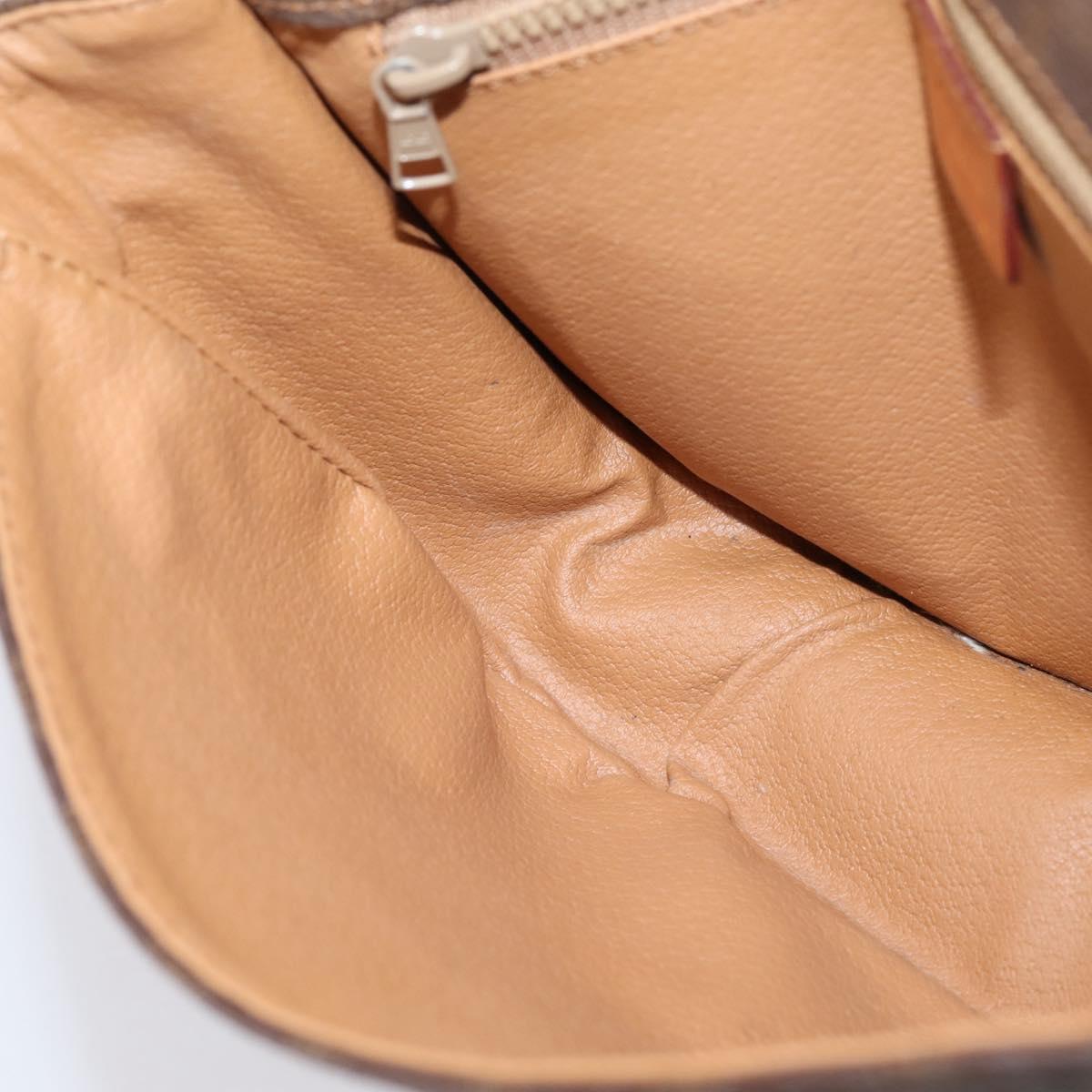 CELINE Macadam Canvas Shoulder Bag PVC Leather Brown Gold Auth ep15969