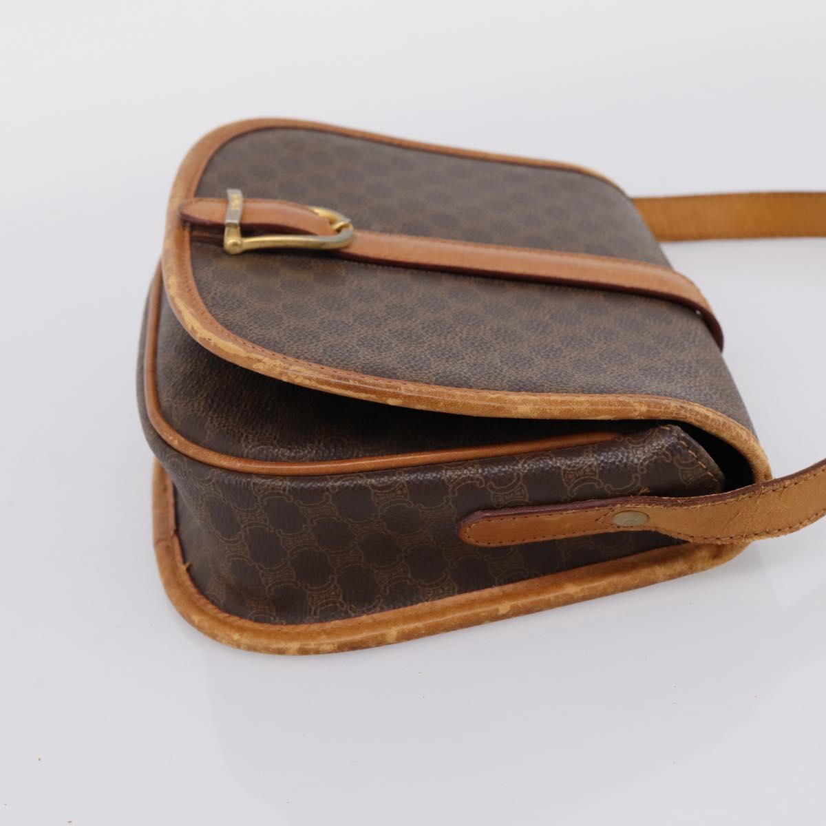 CELINE Macadam Canvas Shoulder Bag PVC Leather Brown Gold Auth ep15969