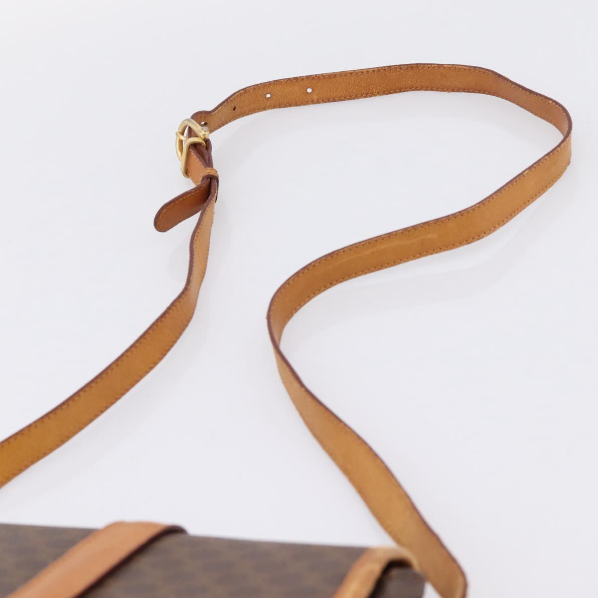 CELINE Macadam Canvas Shoulder Bag PVC Leather Brown Gold Auth ep15969