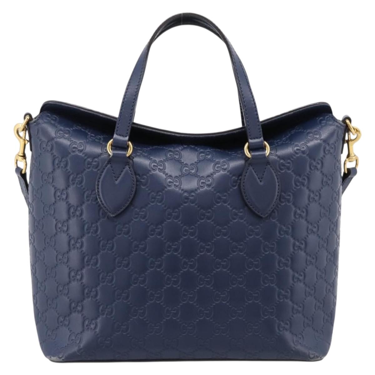 GUCCI GG Canvas Guccissima Hand Bag Leather 2way Blue Gold 428226 Auth ep15971