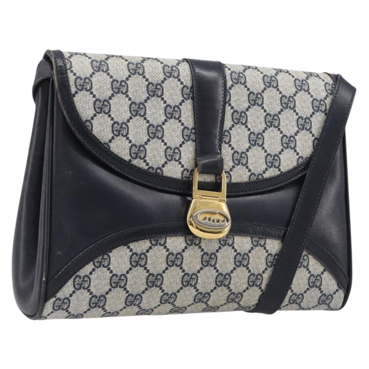 GUCCI GG Supreme Shoulder Bag PVC Navy Gold Auth ep15976