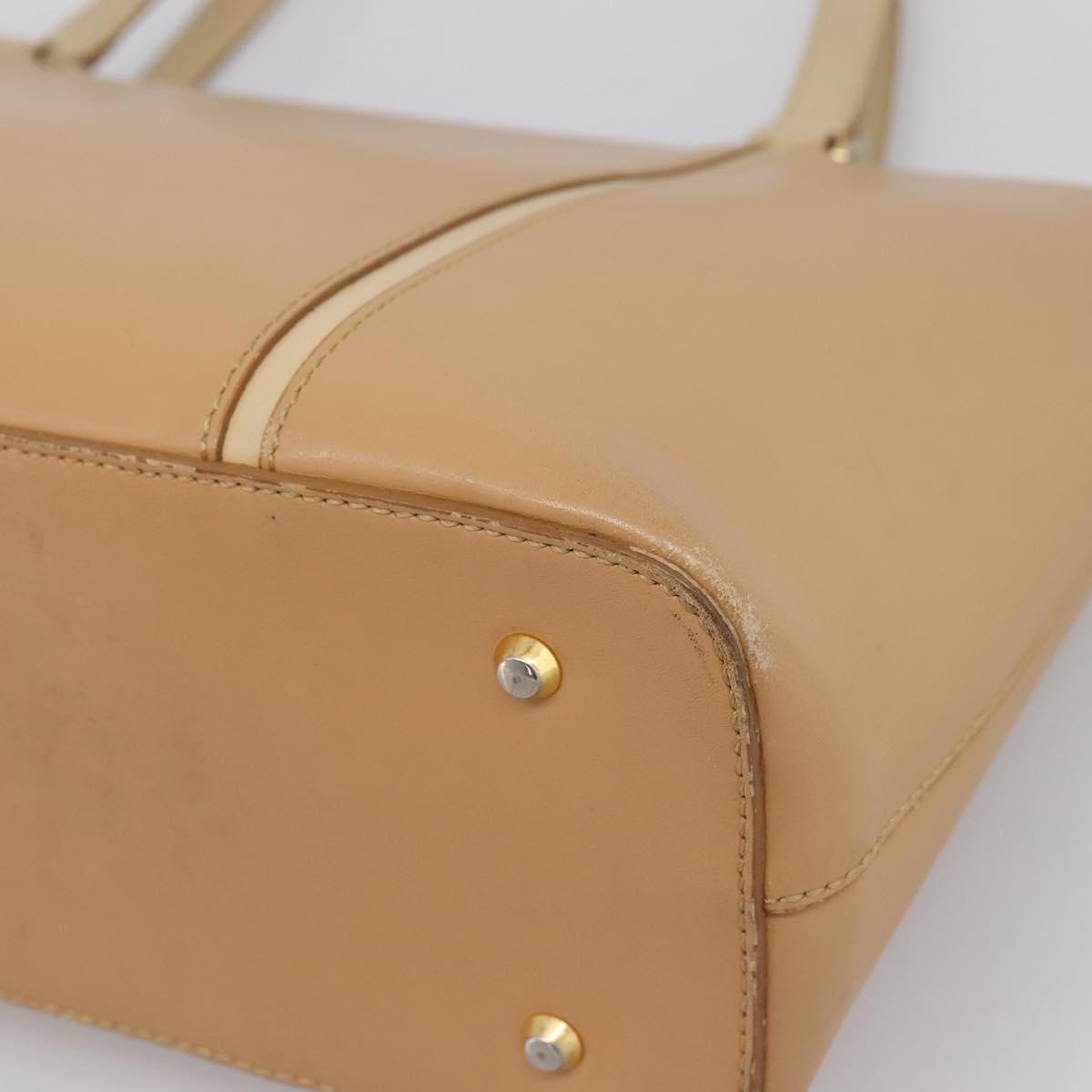 BURBERRY Hand Bag Leather Beige Gold Auth ep15977