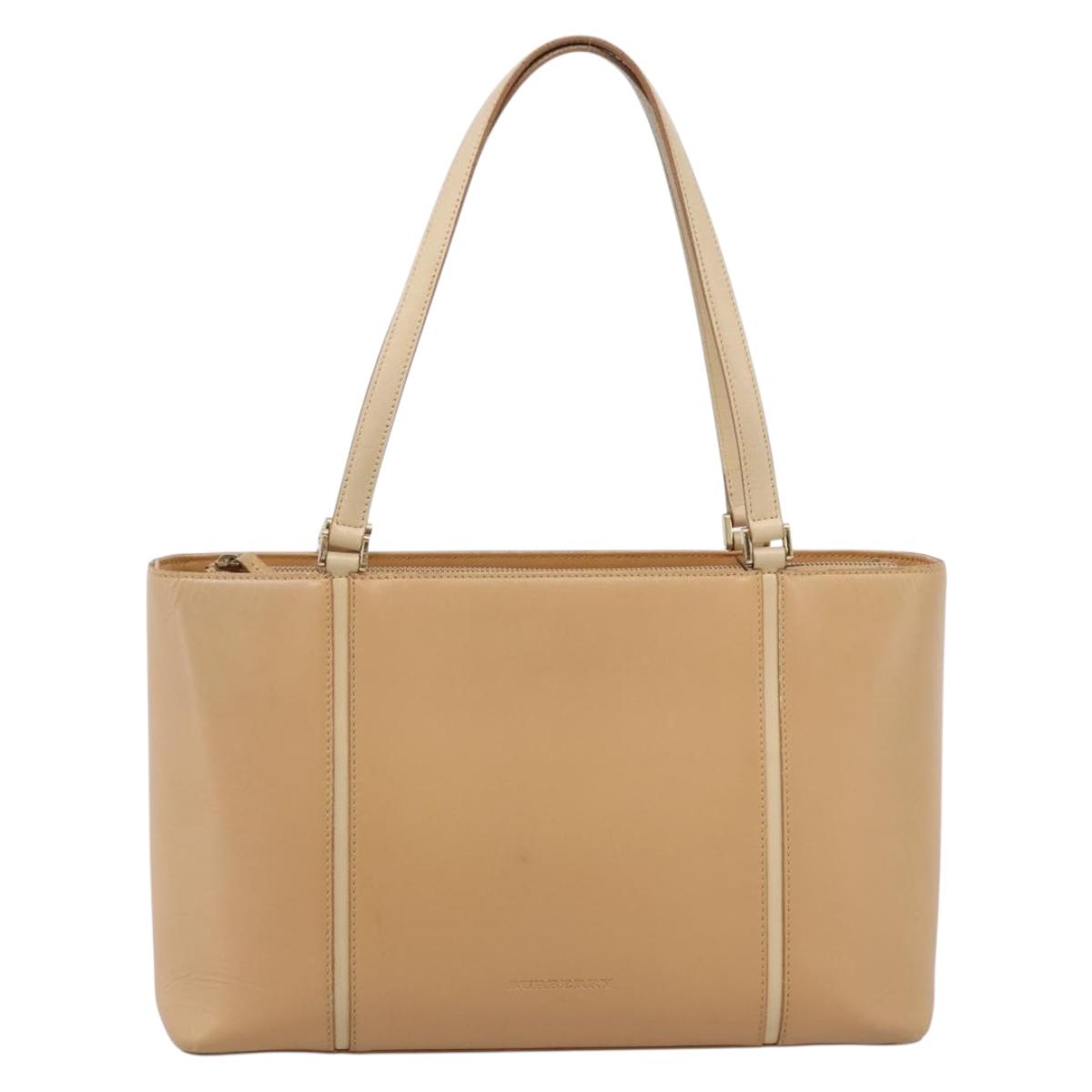 BURBERRY Hand Bag Leather Beige Gold Auth ep15977