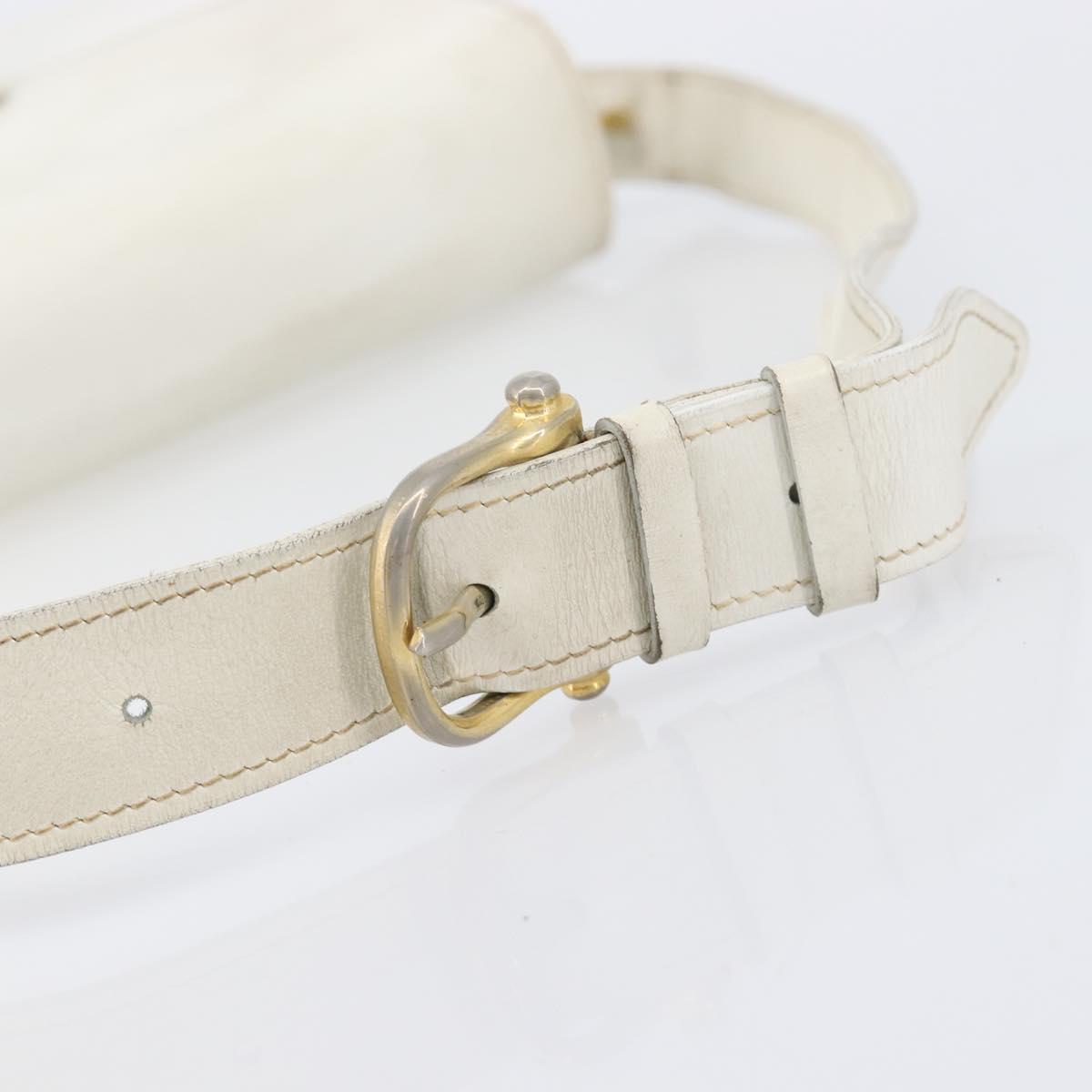 CELINE Shoulder Bag Leather White Gold Auth ep15980