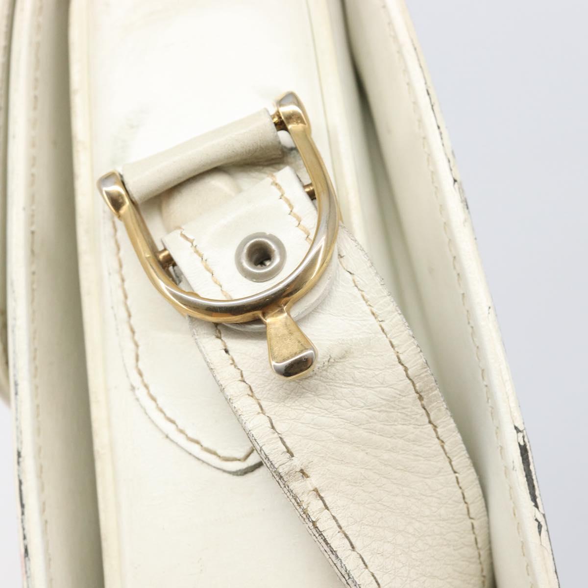 CELINE Shoulder Bag Leather White Gold Auth ep15980