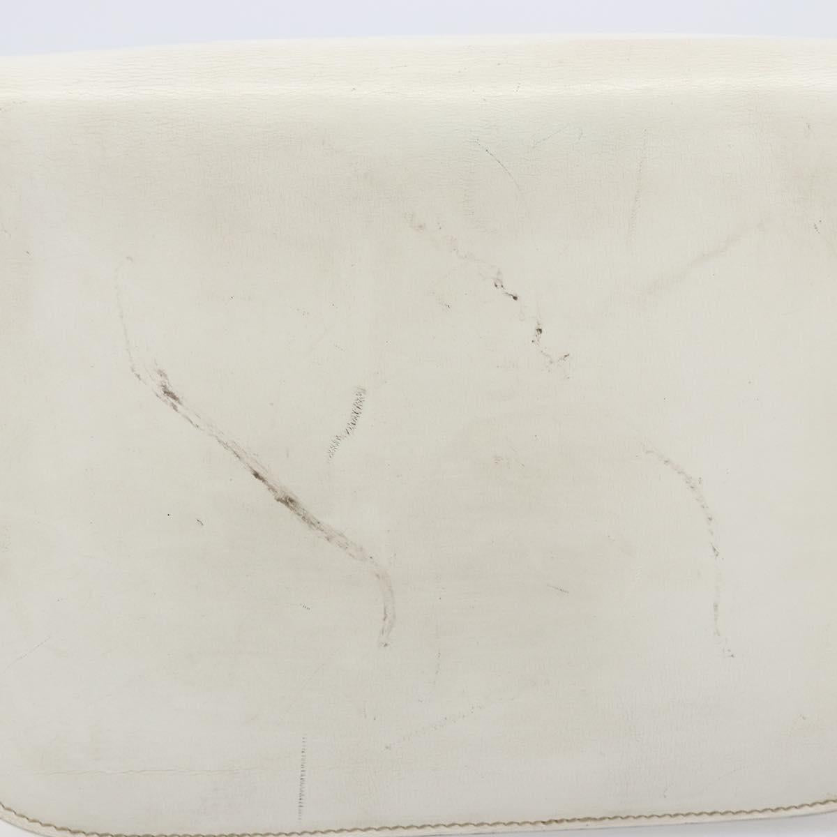 CELINE Shoulder Bag Leather White Gold Auth ep15980