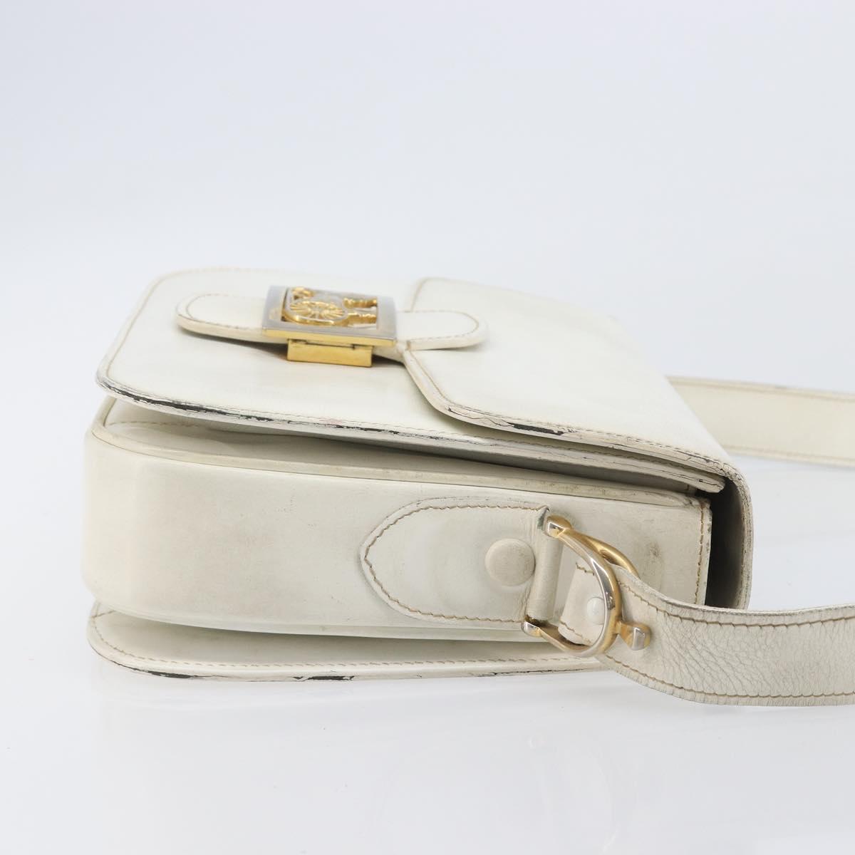 CELINE Shoulder Bag Leather White Gold Auth ep15980