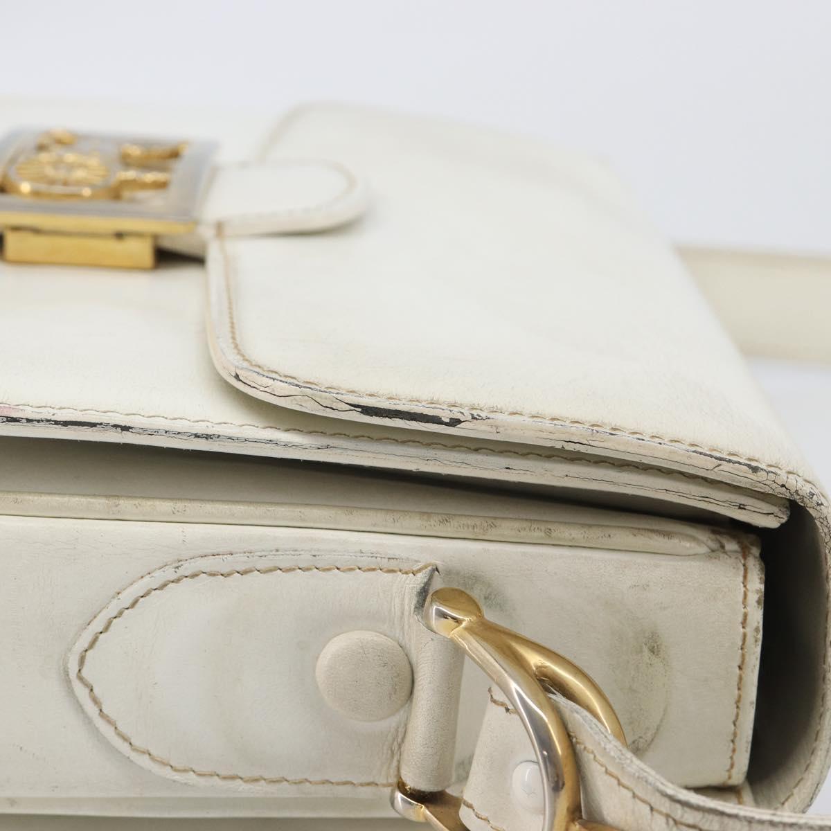 CELINE Shoulder Bag Leather White Gold Auth ep15980