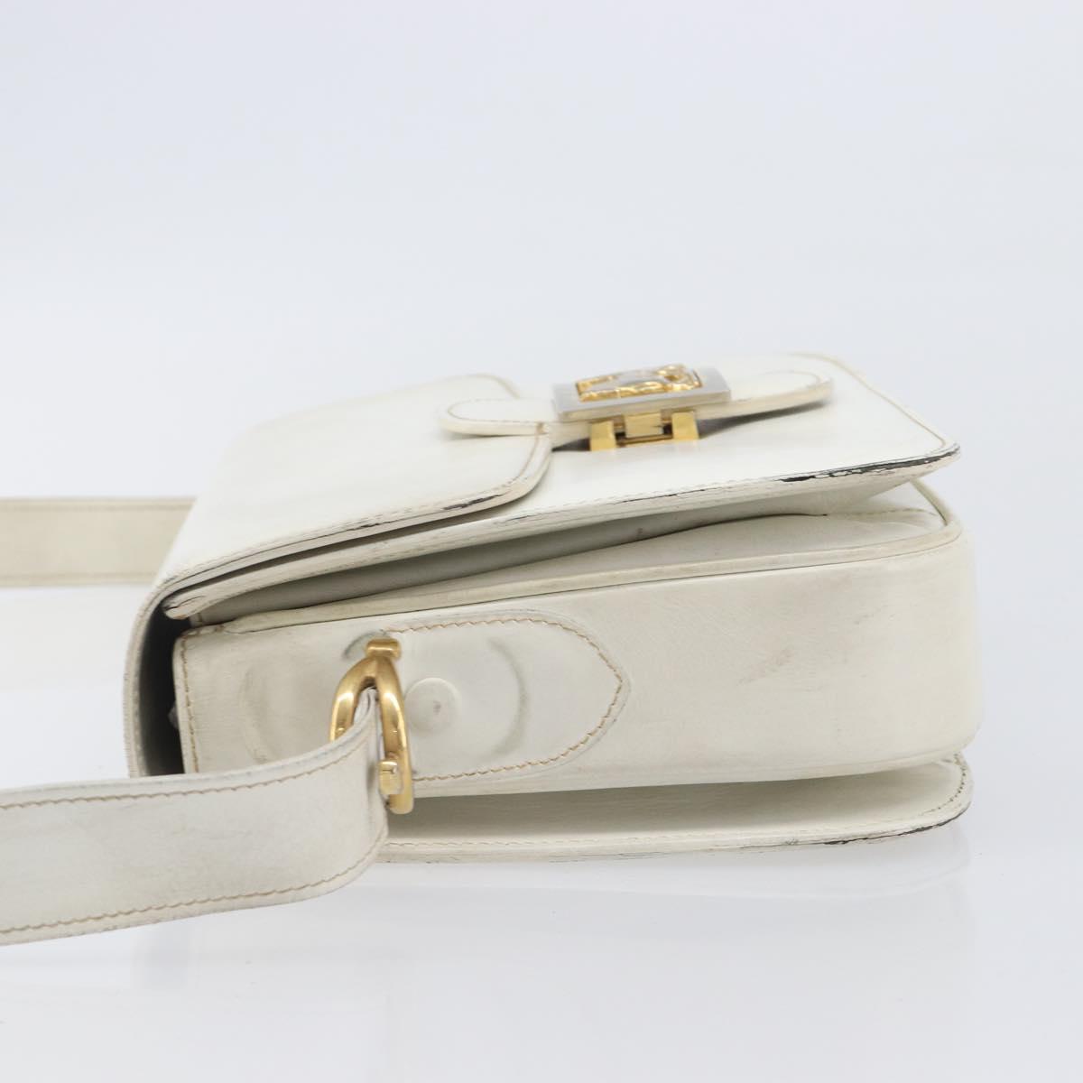 CELINE Shoulder Bag Leather White Gold Auth ep15980