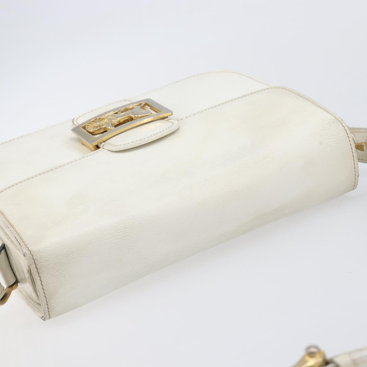 CELINE Shoulder Bag Leather White Gold Auth ep15980