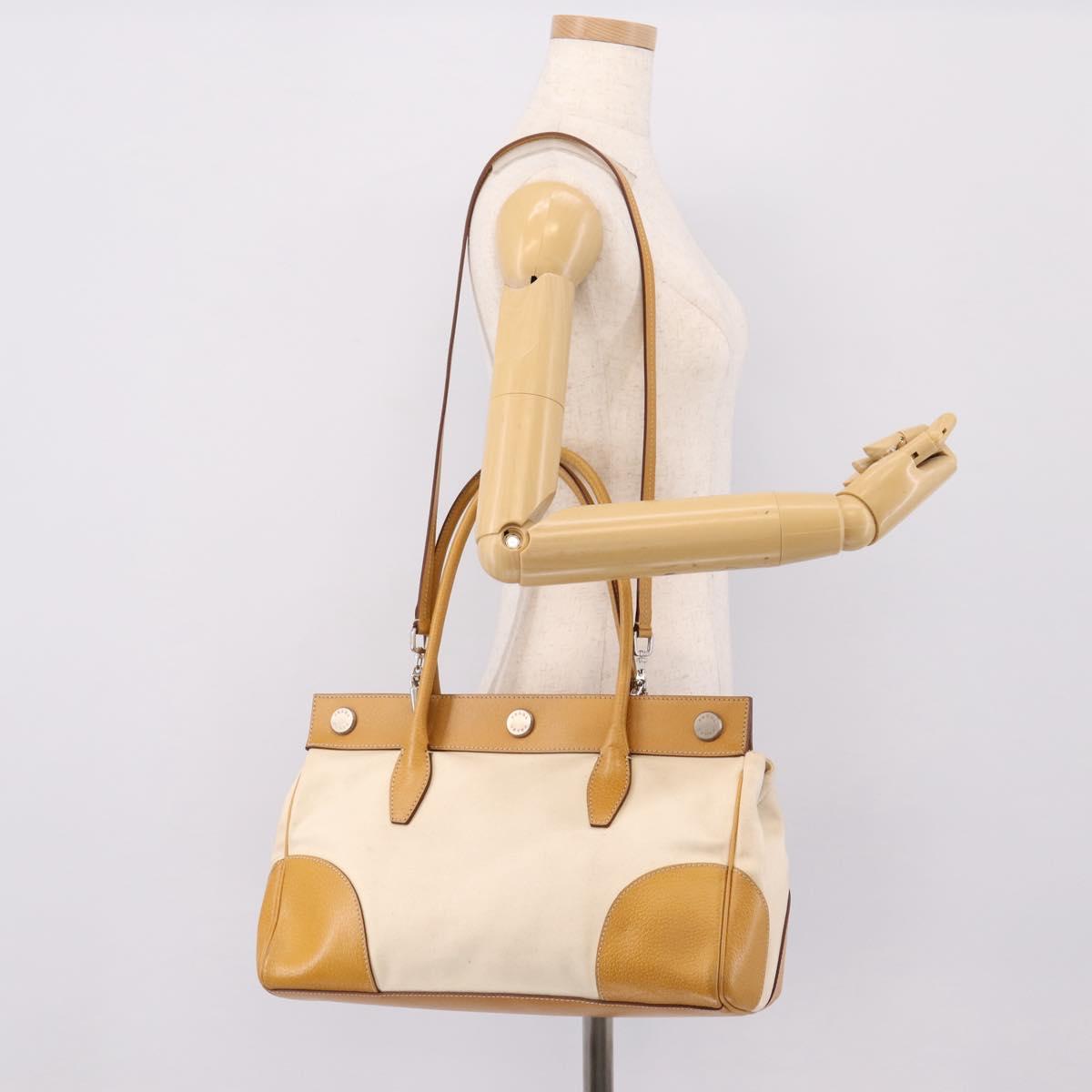 PRADA Hand Bag Canvas 2way White Silver Auth ep15981