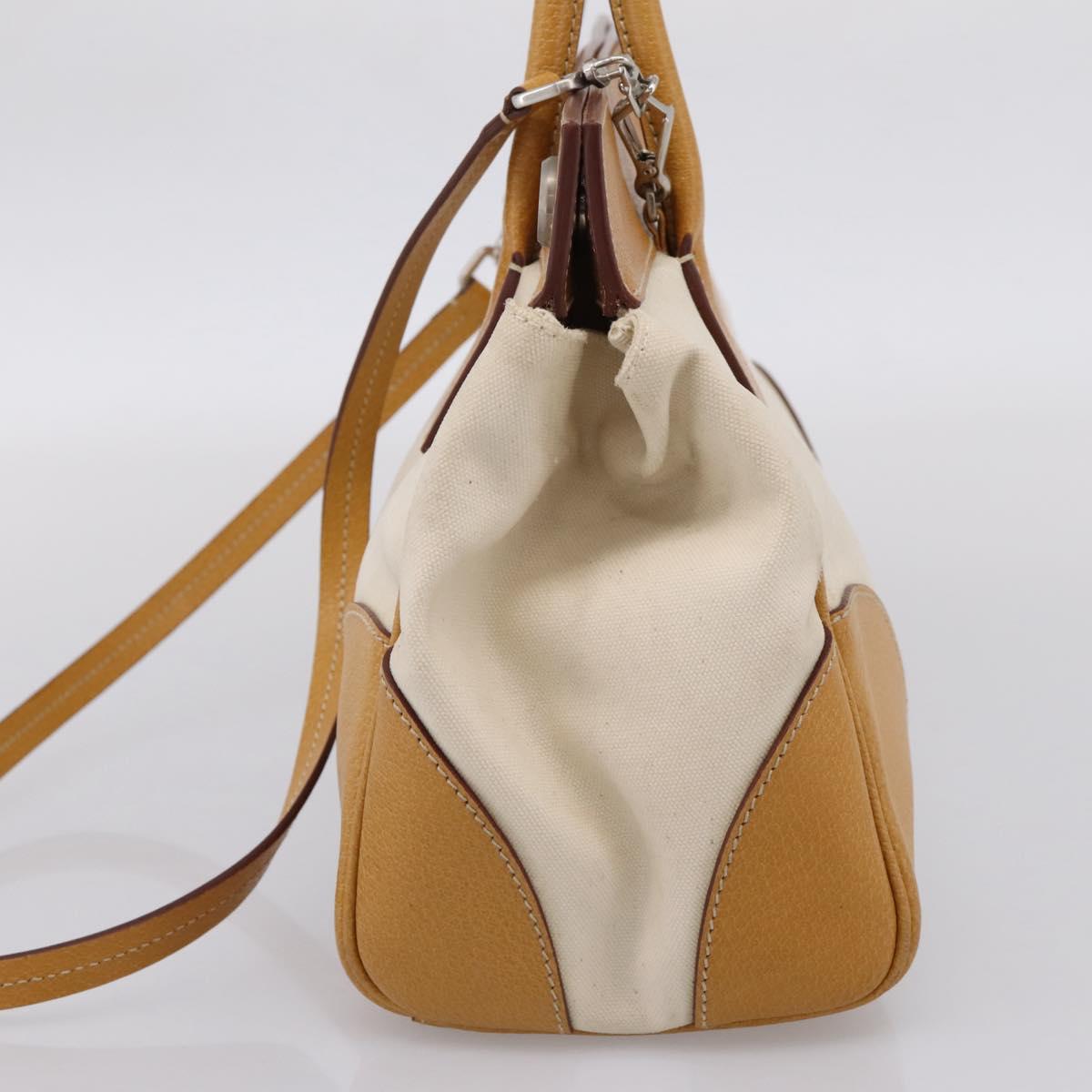 PRADA Hand Bag Canvas 2way White Silver Auth ep15981