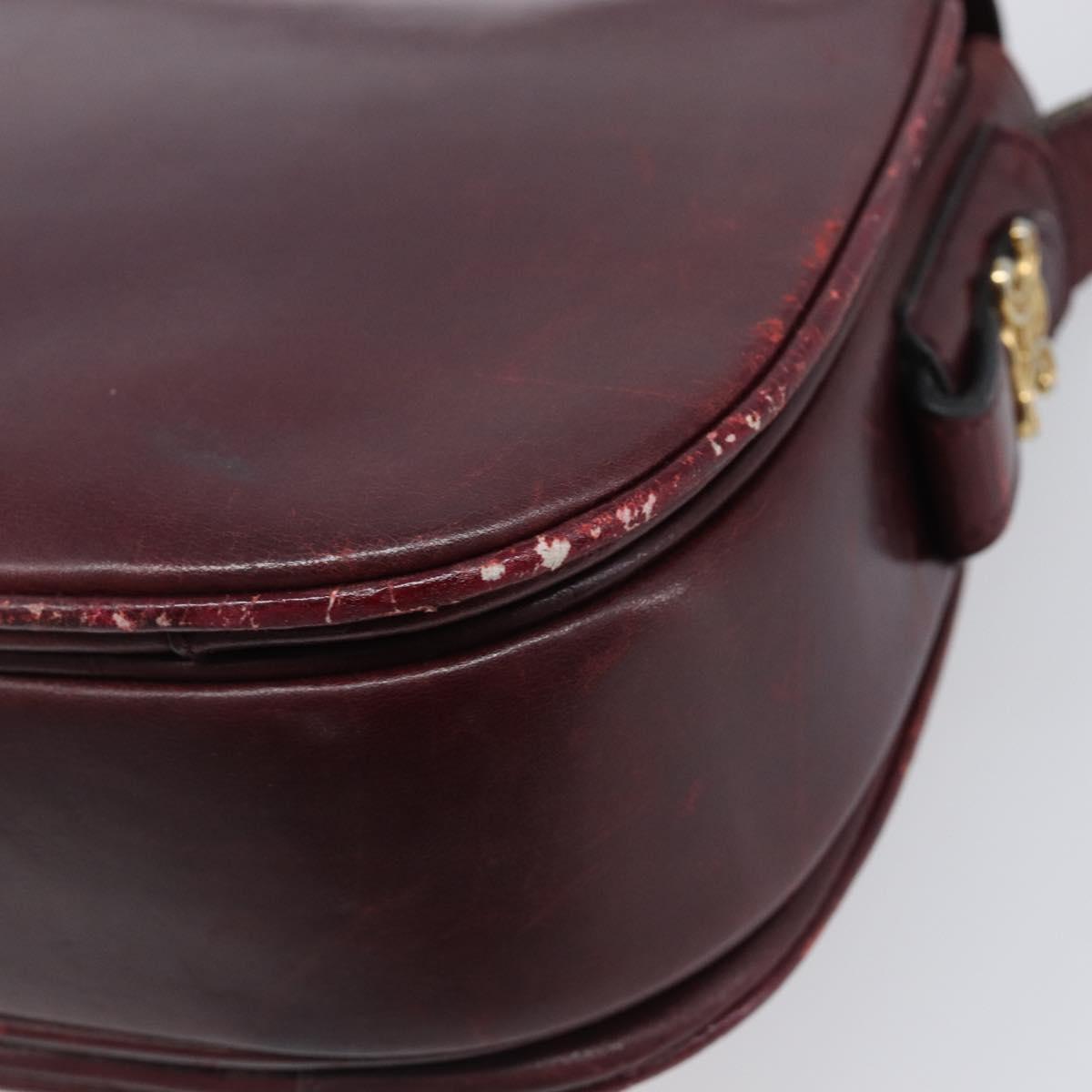 CELINE Shoulder Bag Leather Bordeaux Gold Auth ep15984