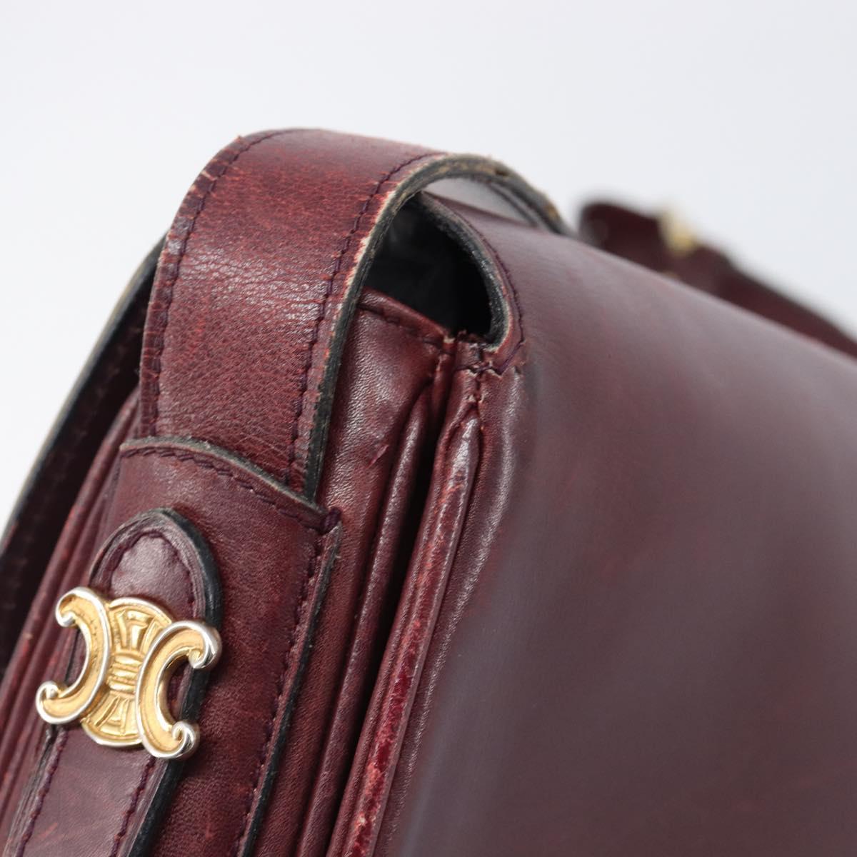 CELINE Shoulder Bag Leather Bordeaux Gold Auth ep15984