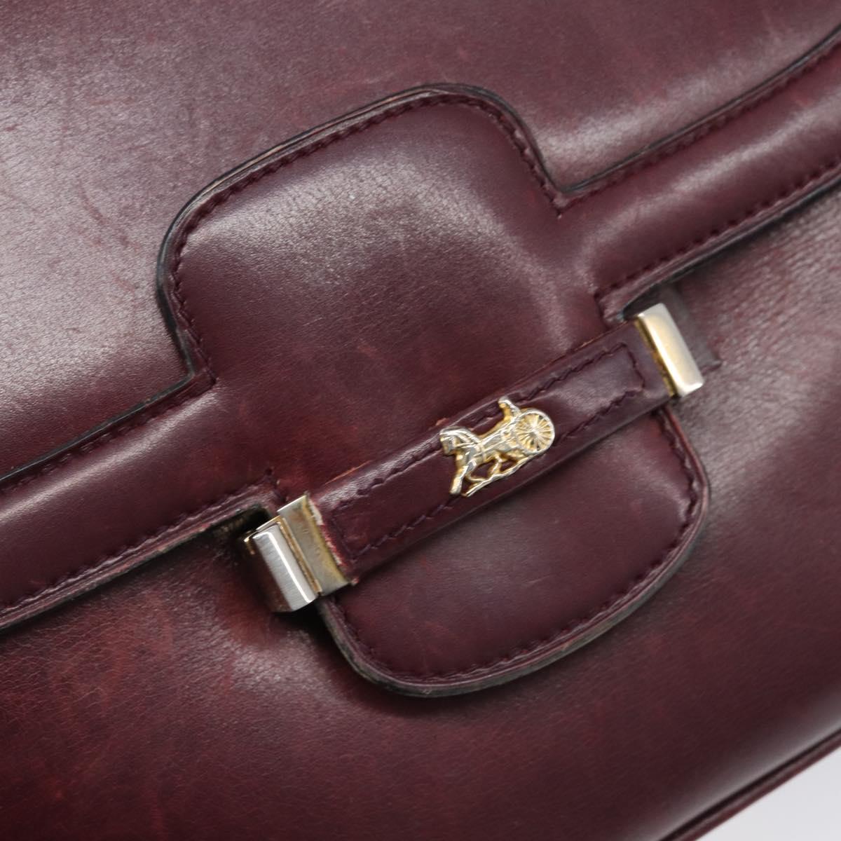 CELINE Shoulder Bag Leather Bordeaux Gold Auth ep15984